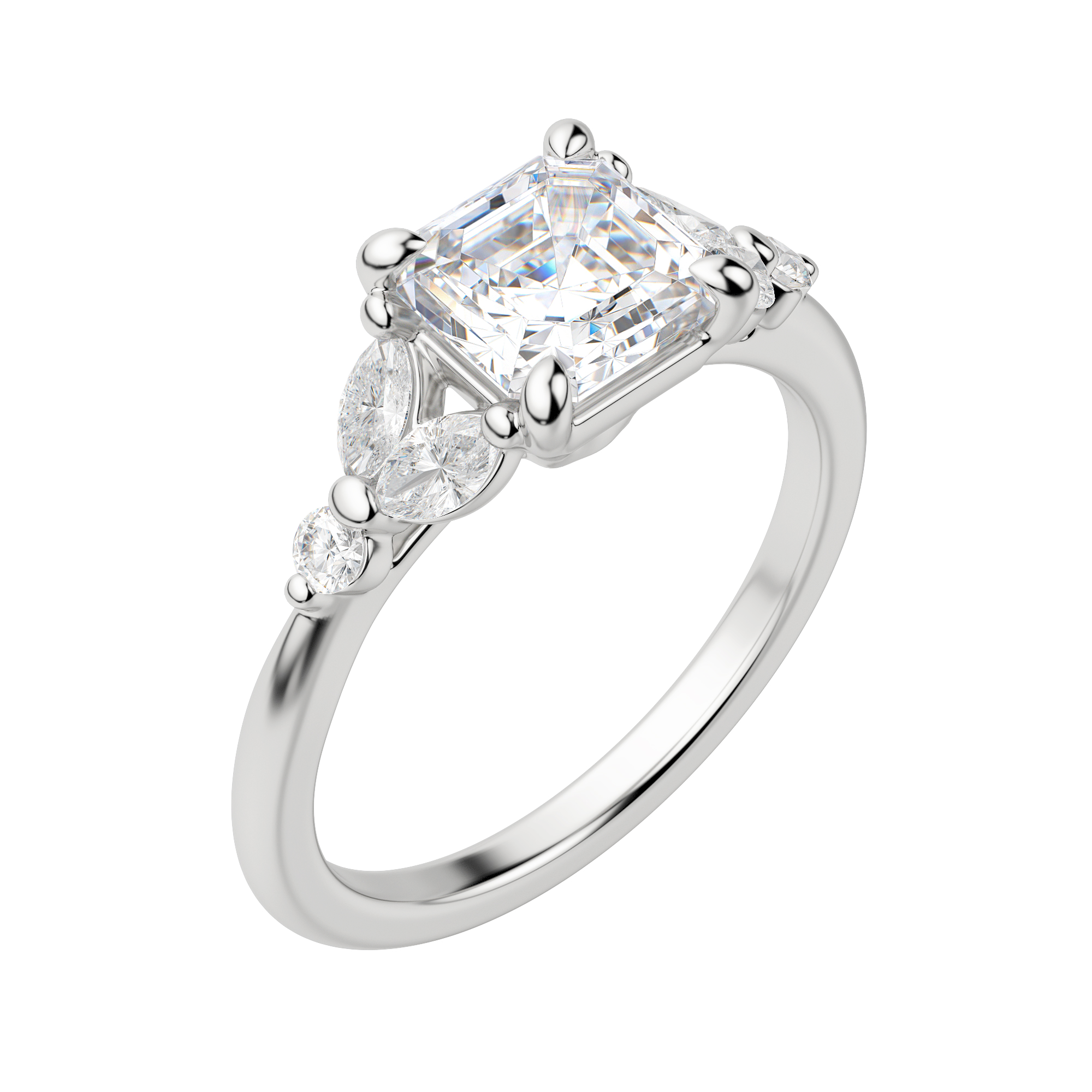 Sera Asscher Cut Engagement Ring, Default, 18K White Gold, Platinum, 