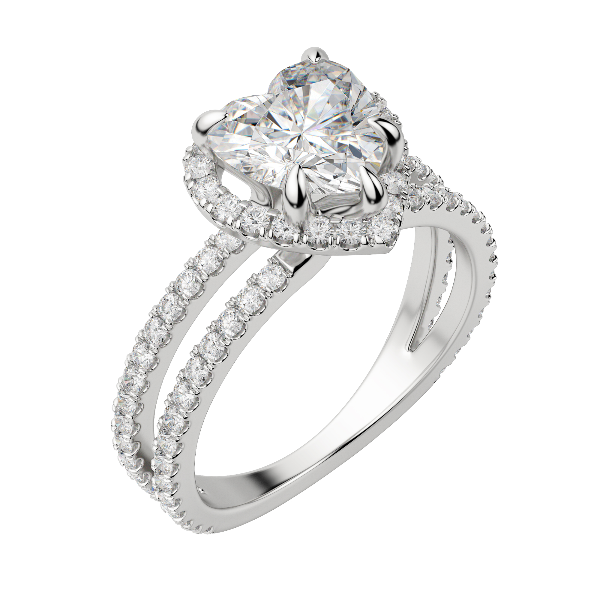 Duet Halo Heart Cut Engagement Ring, Default, 18K White Gold, Platinum