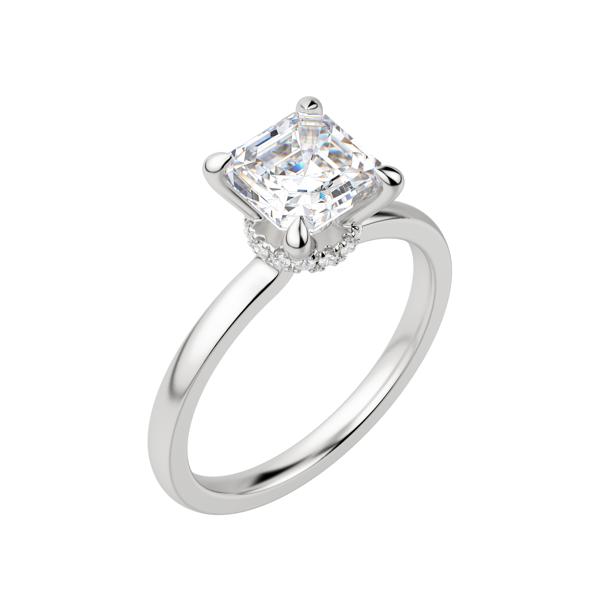 Amla Classic Asscher Cut Engagement Ring, Default, 18K White Gold, Platinum, 