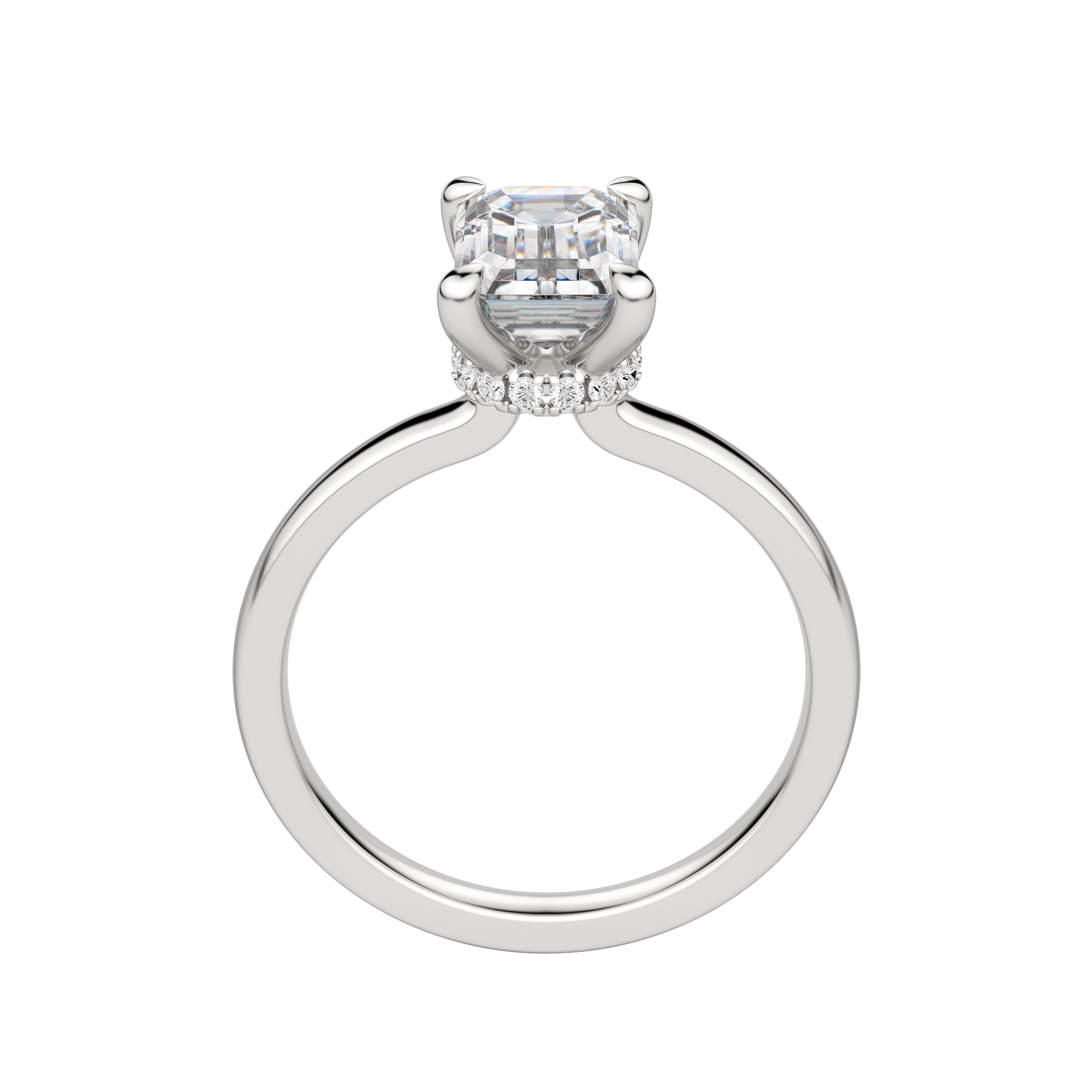 Amla Classic Emerald Cut Engagement Ring, Hover, 18K White Gold, Platinum, 
