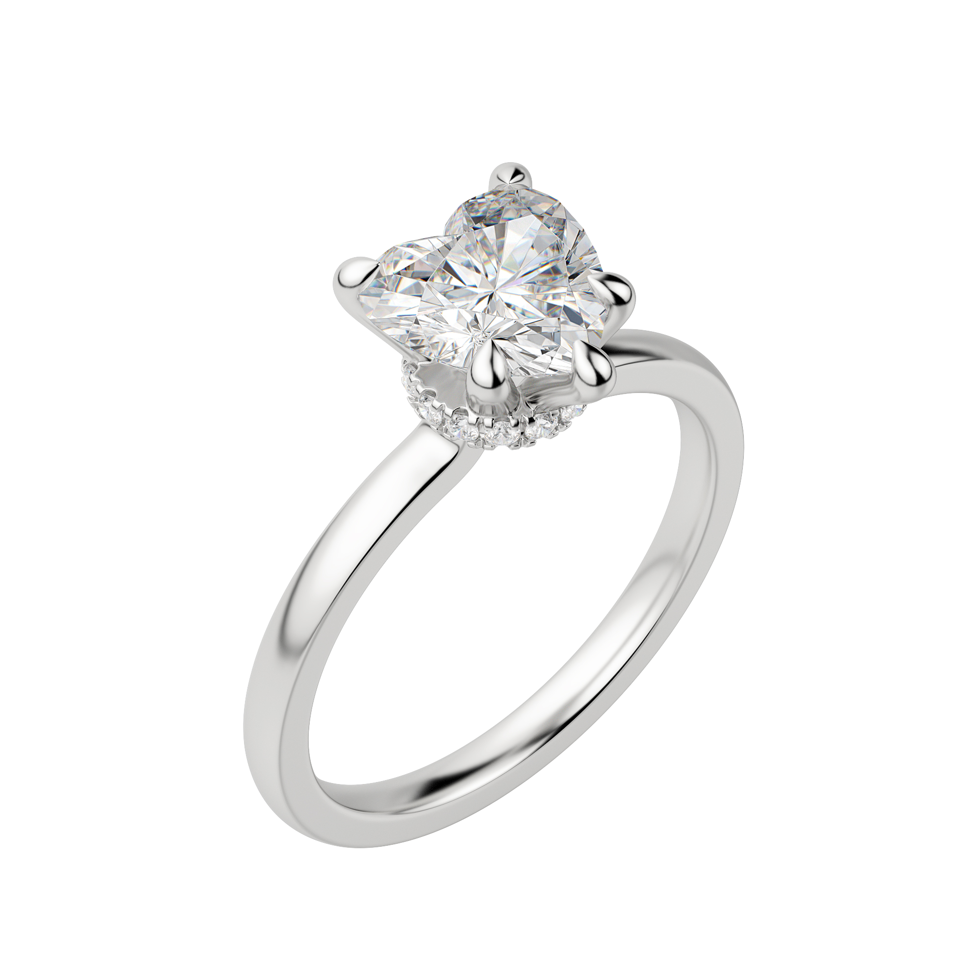 Amla Classic Heart Cut Engagement Ring, Default, 18K White Gold, Platinum, 