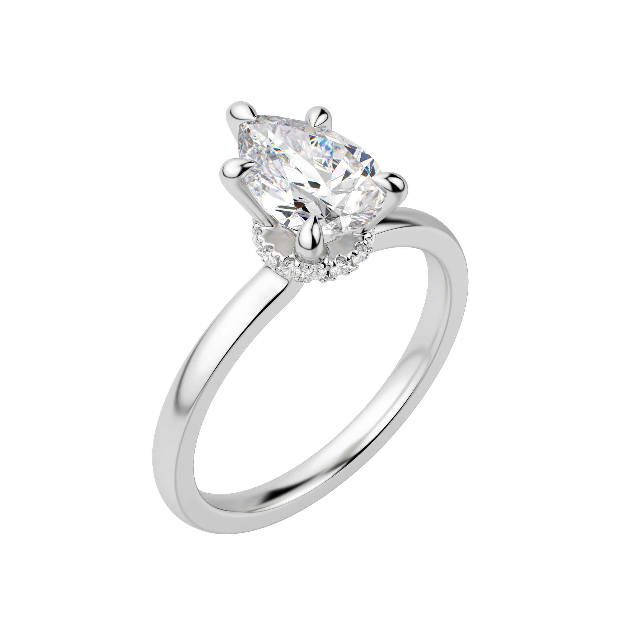 Amla Classic Pear Cut Engagement Ring, Default, 18K White Gold, Platinum, 