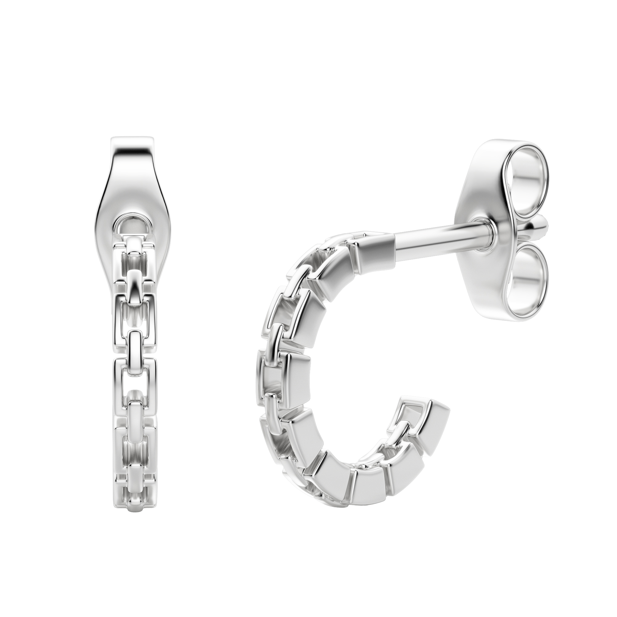 Silver Chain Link Huggie Earrings, Default, 