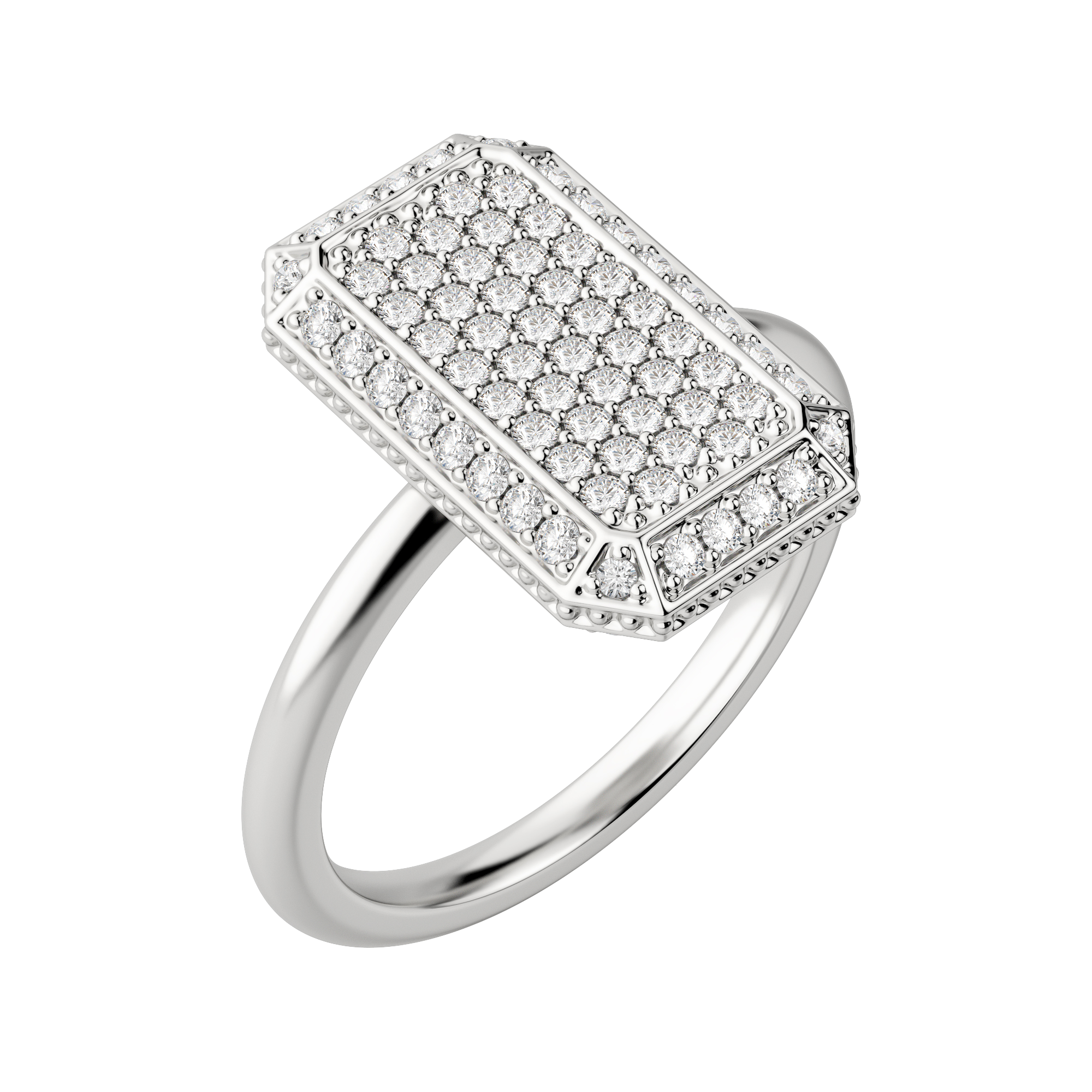 Emerald Pavé Ring, Default, 14K White Gold,