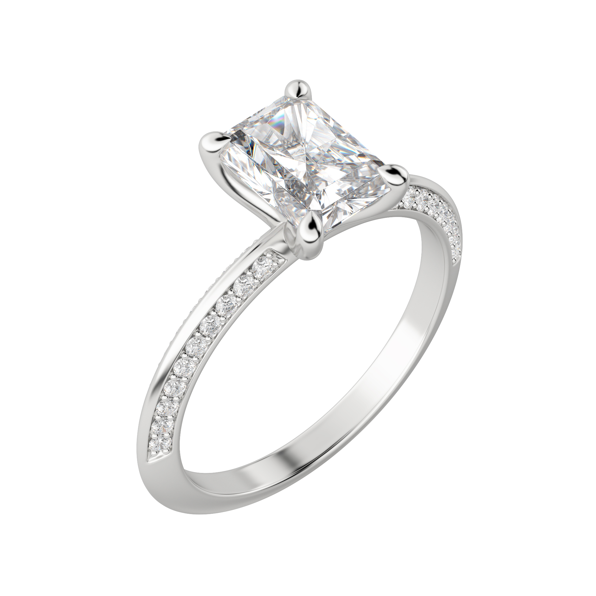 Evia Radiant Cut Engagement Ring, Default, 18K White Gold, Platinum,