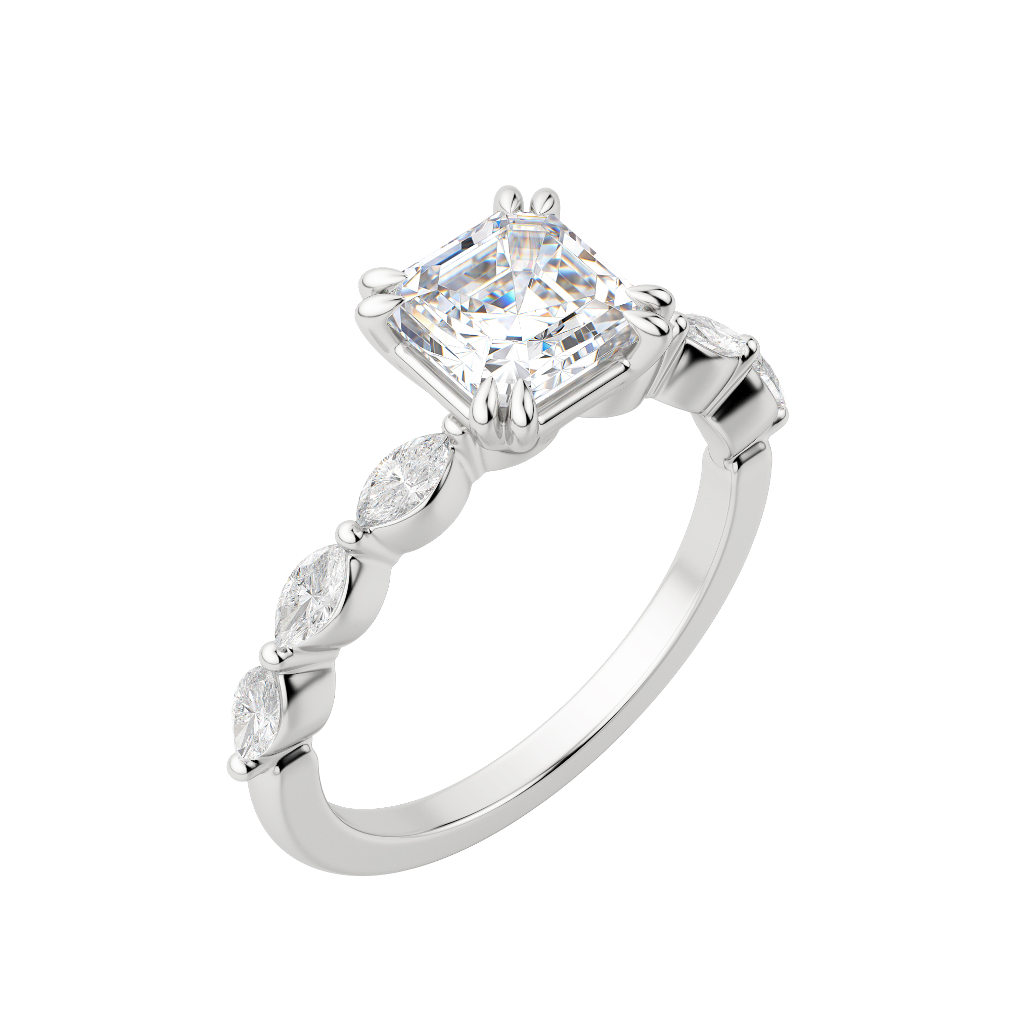 Frey Asscher Cut Engagement Ring, Default, 18k White Gold, Platinum