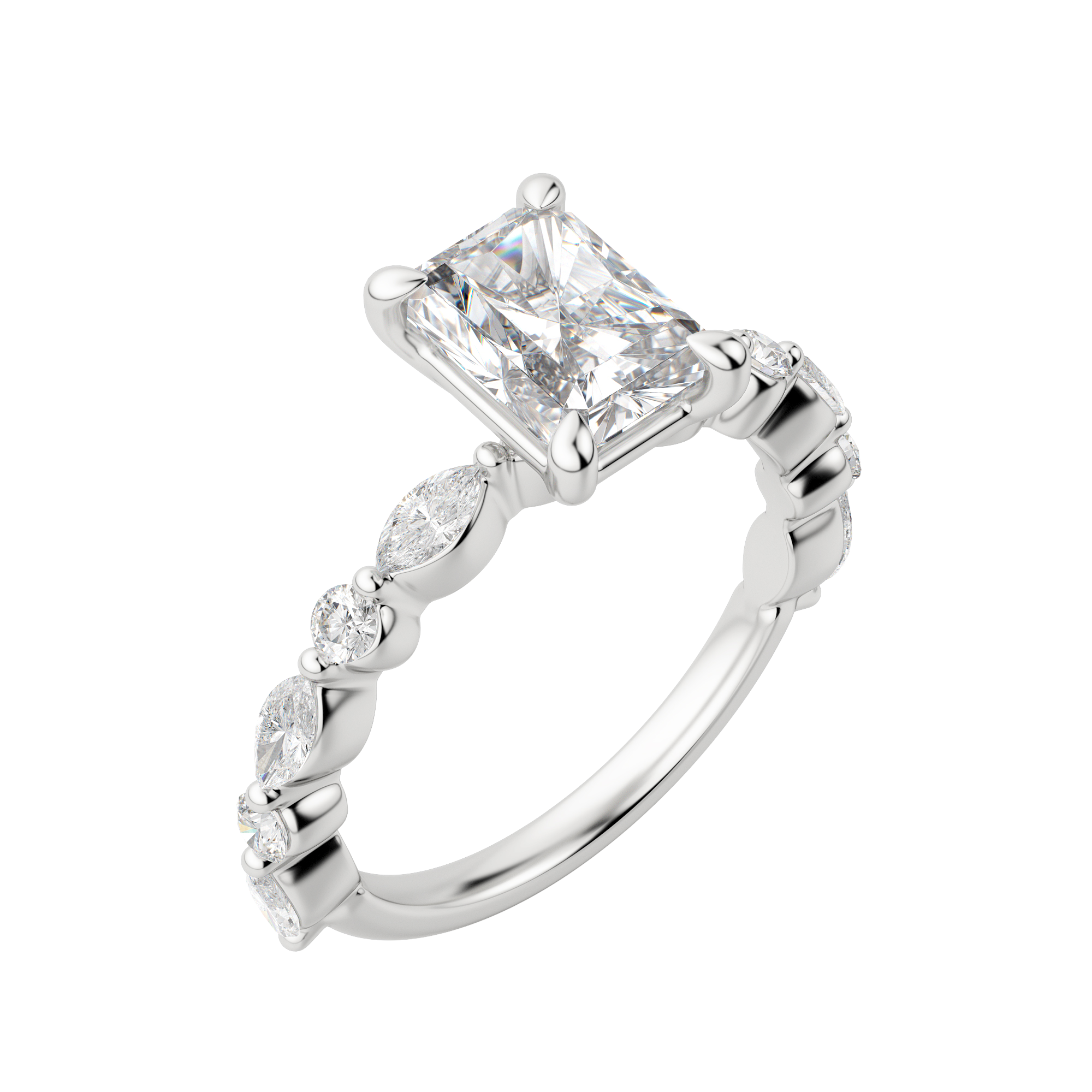 Gaia Radiant Cut Engagement Ring, Default, 18K White Gold, Platinum, 