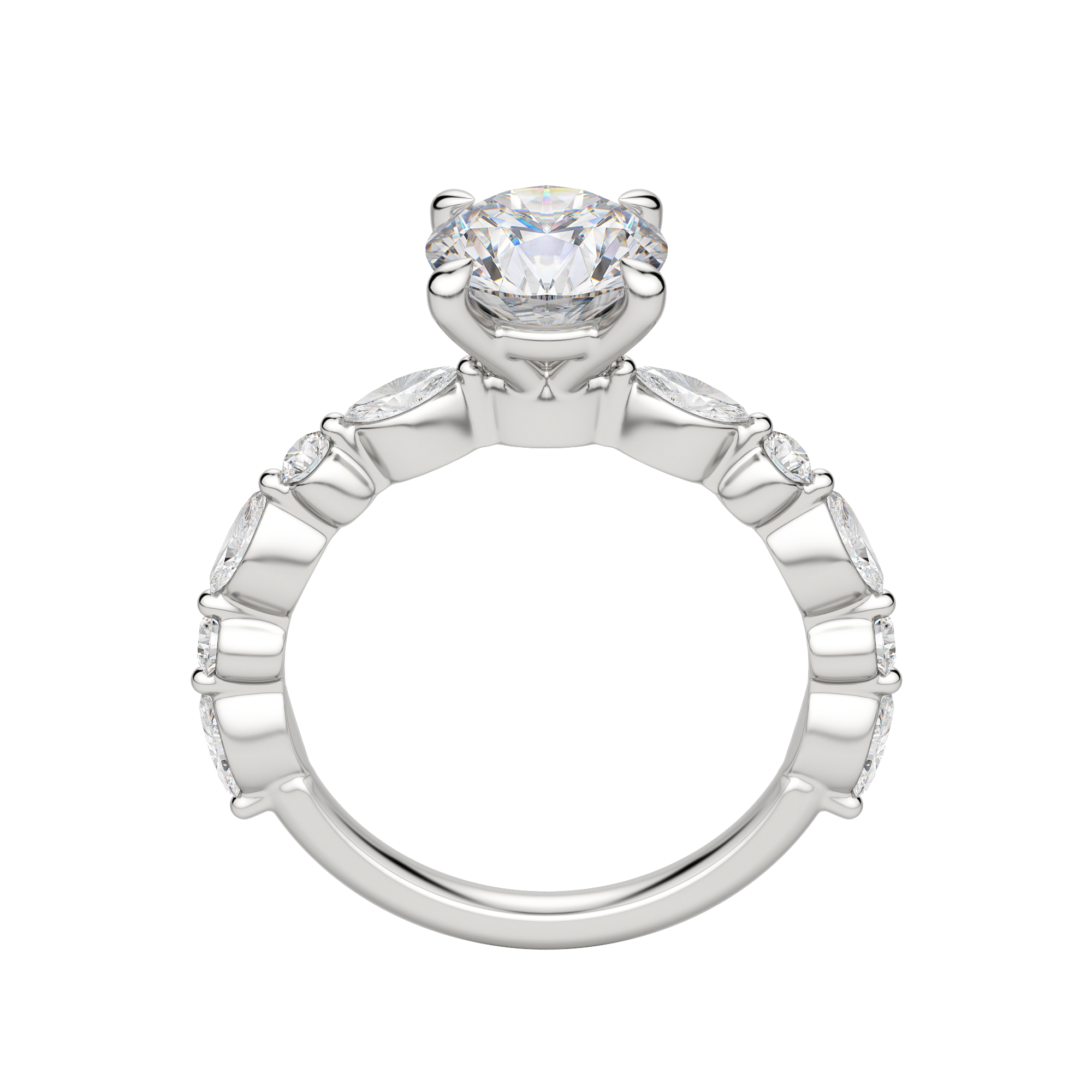 Gaia Round Cut Engagement Ring, Hover, 18K White Gold, Platinum, 
