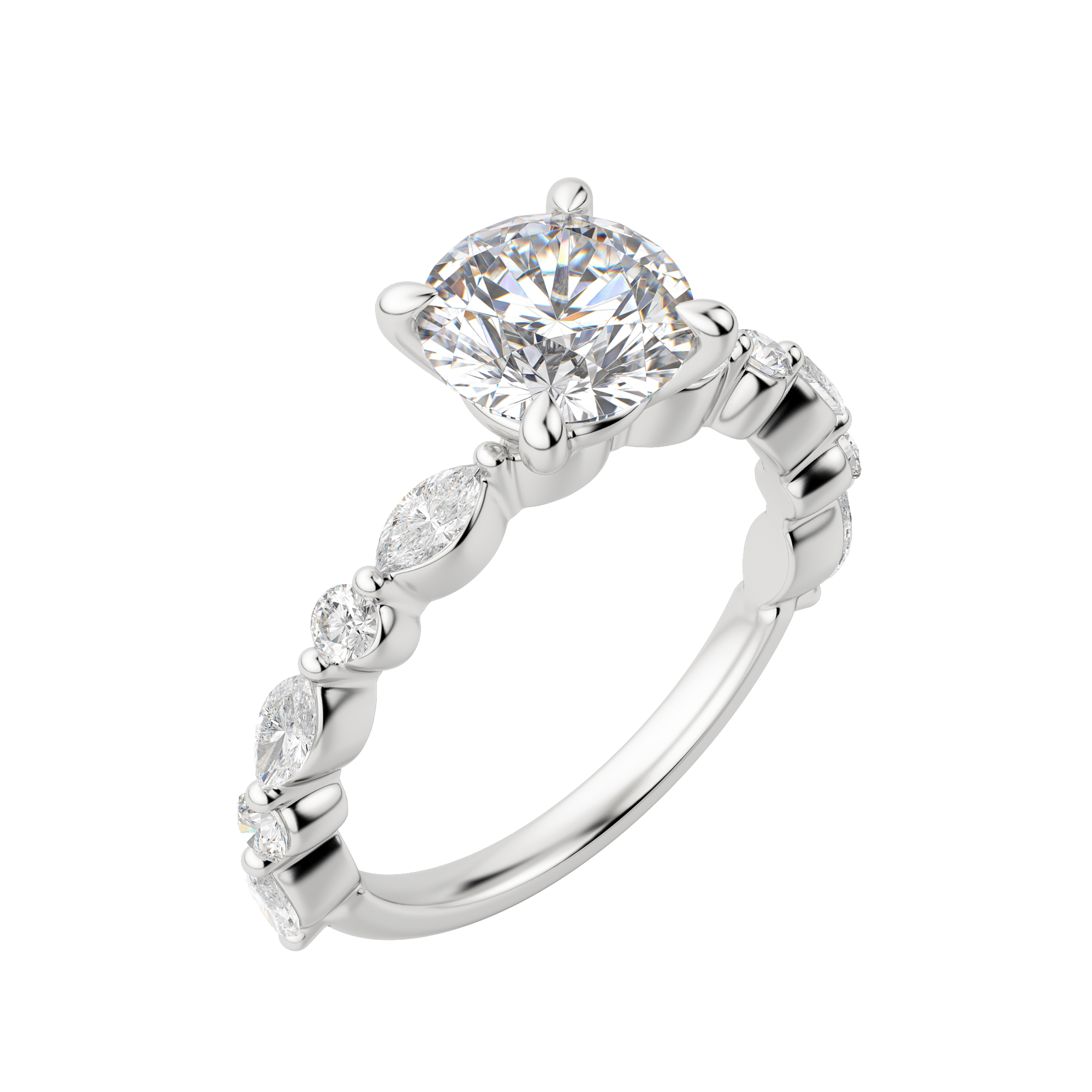 Gaia Round Cut Engagement Ring, Default, 18K White Gold, Platinum, 