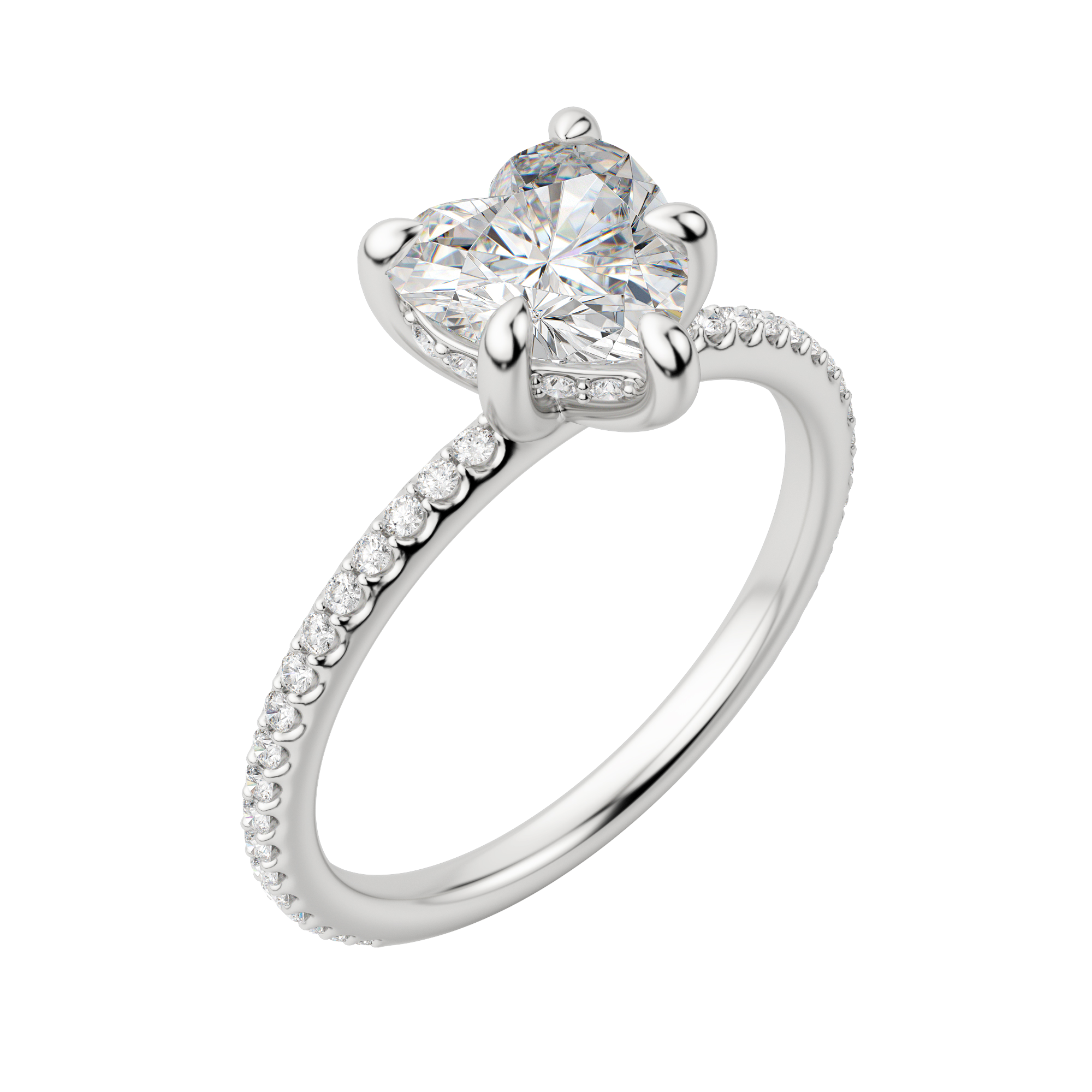 Hera Accented Heart Cut Engagement Ring, Default, 18K White Gold, Platinum, 