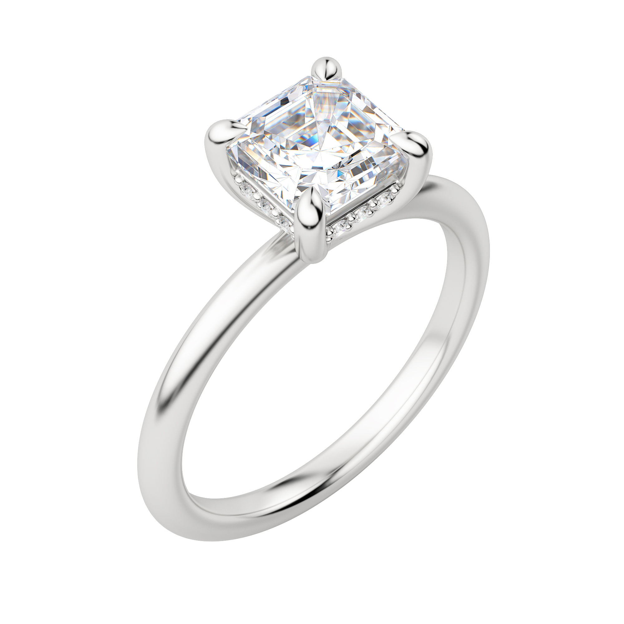 Hera Classic Asscher Cut Engagement Ring, Default, 18K White Gold, Platinum,
