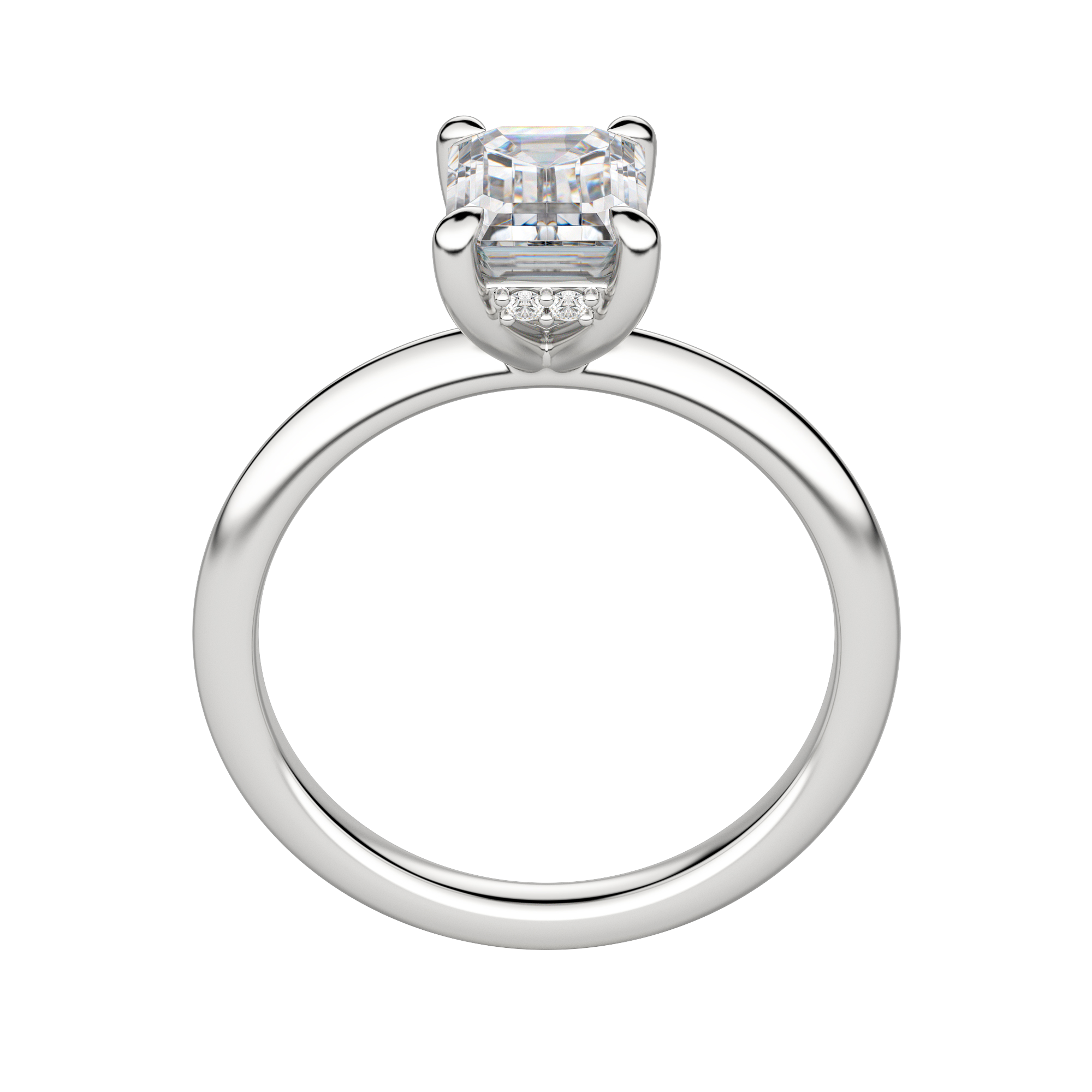 Hera Classic Emerald Cut Engagement Ring, Hover, 18K White Gold, Platinum,