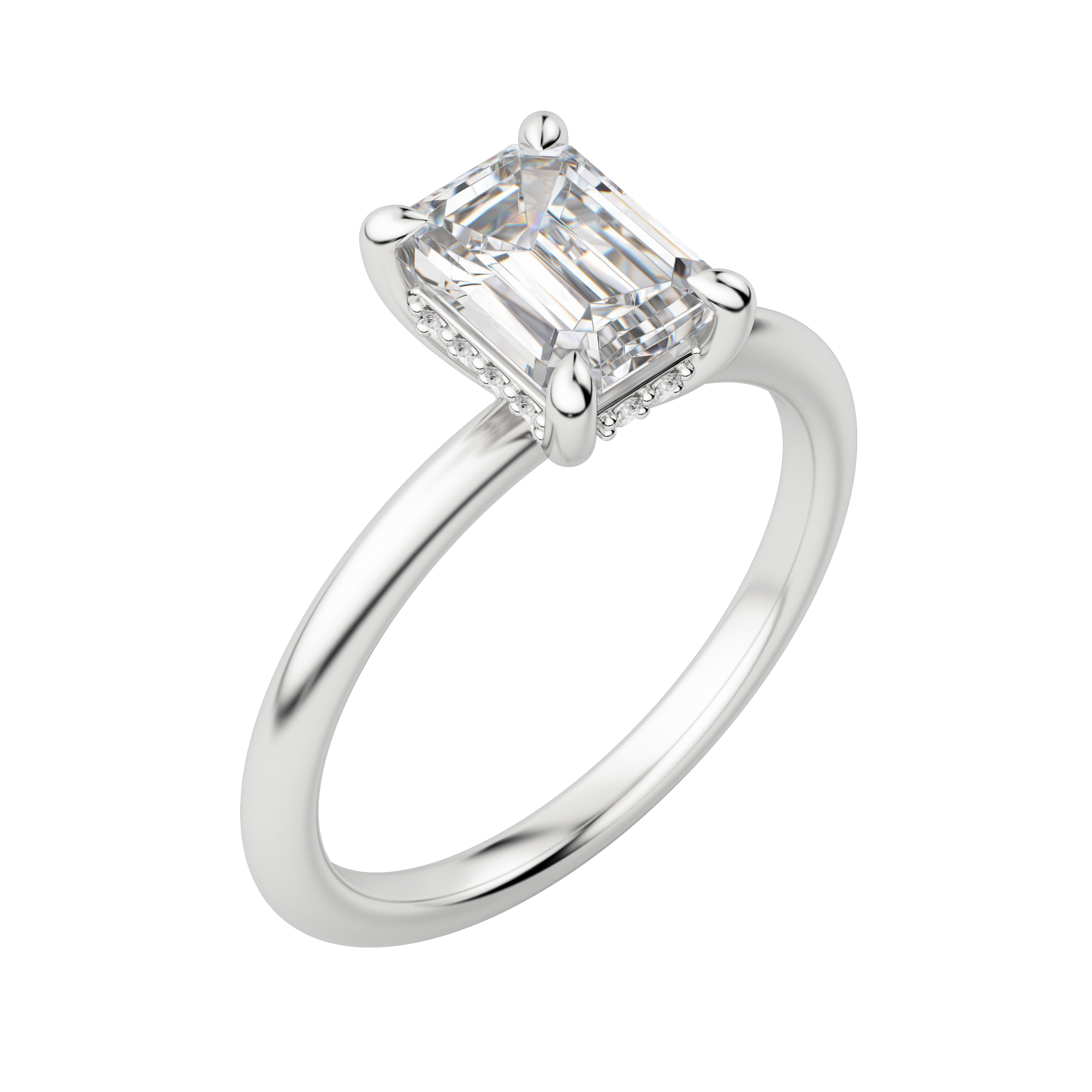Hera Classic Emerald Cut Engagement Ring, Default, 18K White Gold, Platinum,\r

