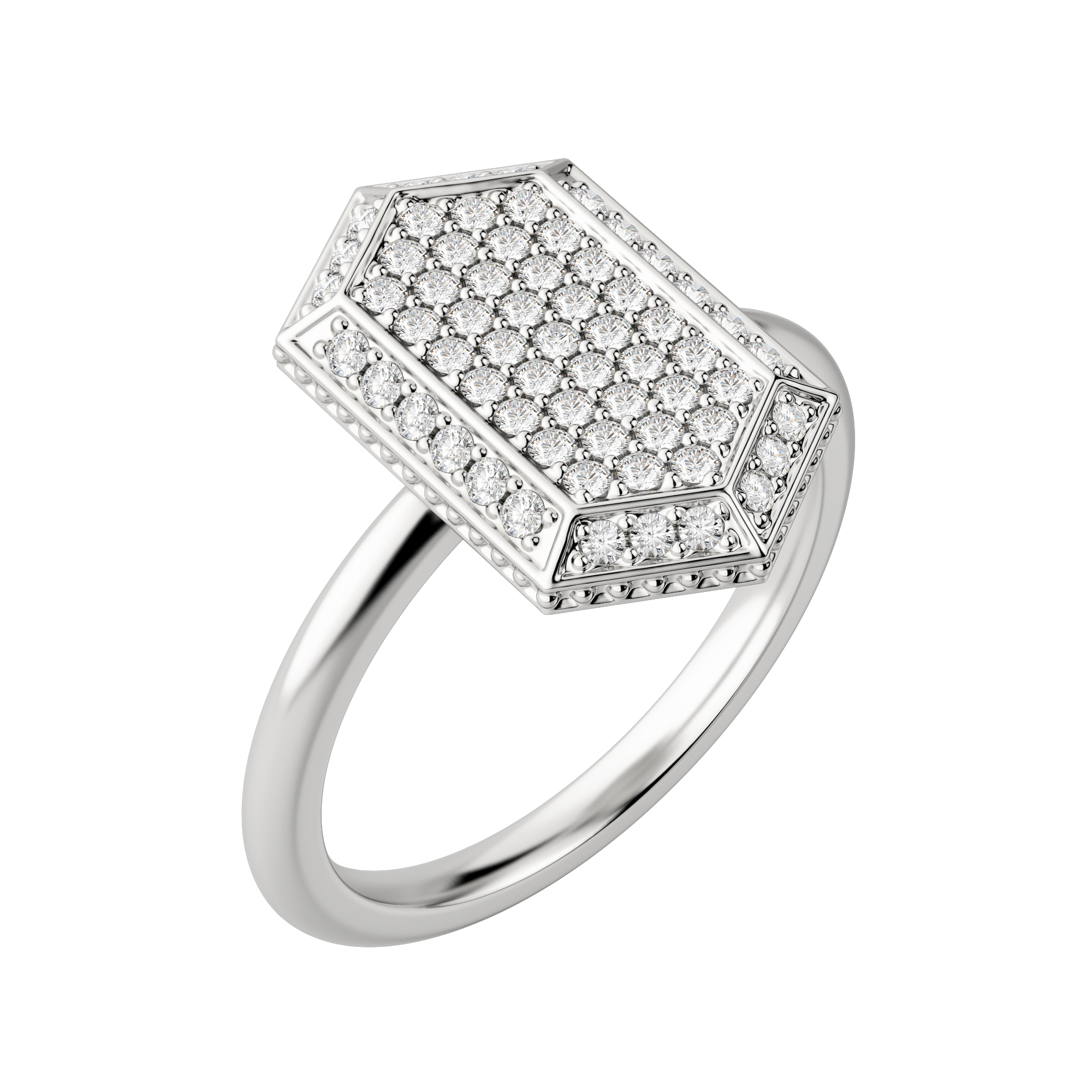 Hexagon Pavé Ring, Default, 14K White Gold,