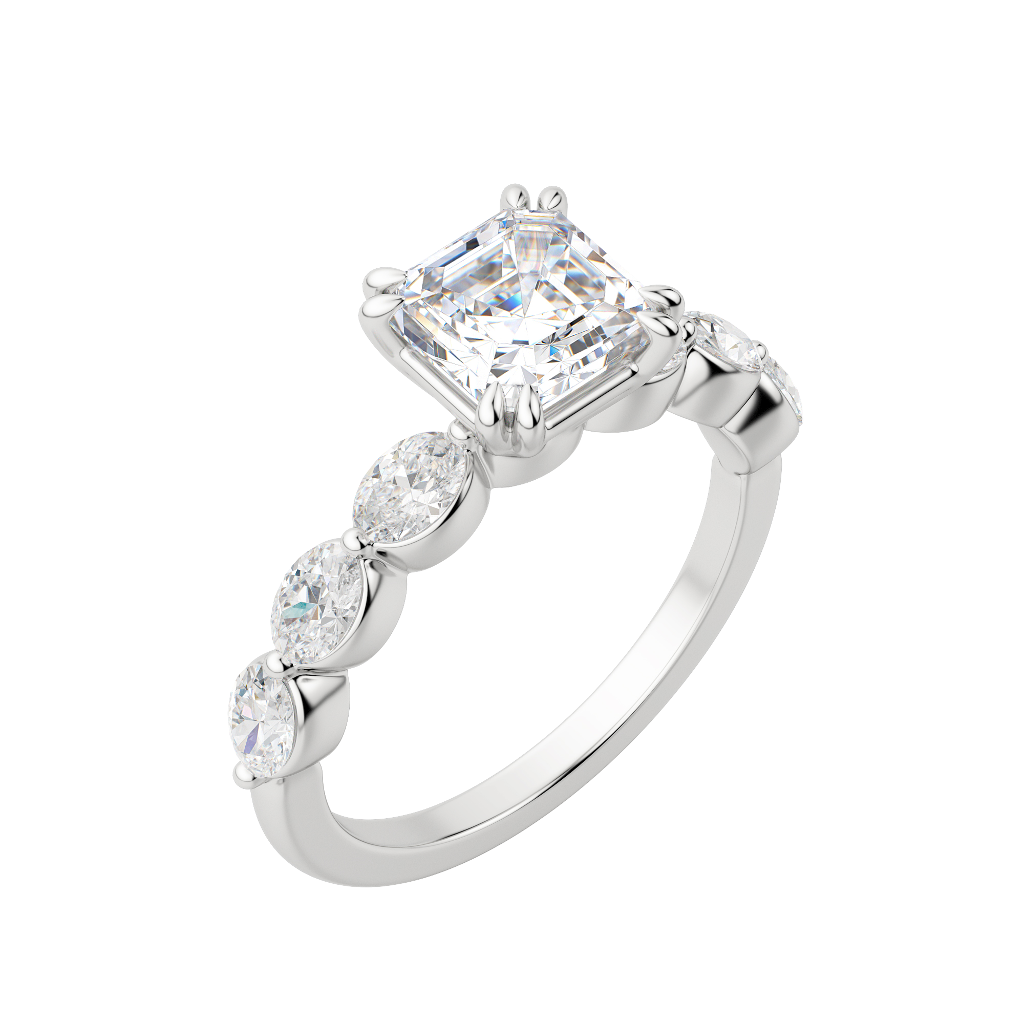 Juno  Asscher Cut Engagement Ring, Default, 18K White Gold, Platinum, 
