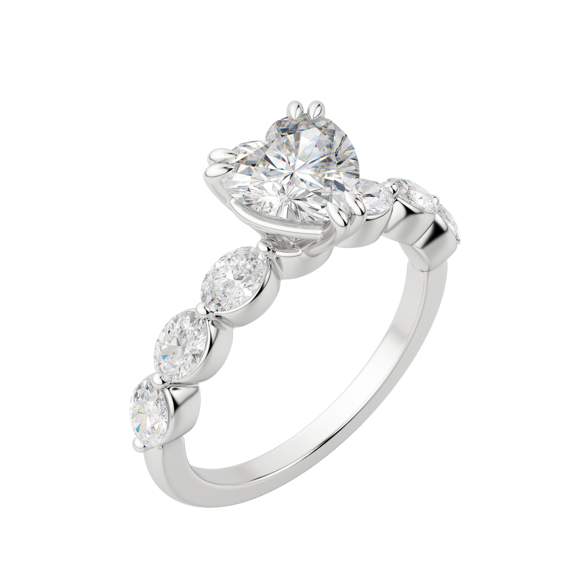Juno Heart Cut Engagement Ring, Default, 18K White Gold, Platinum, 