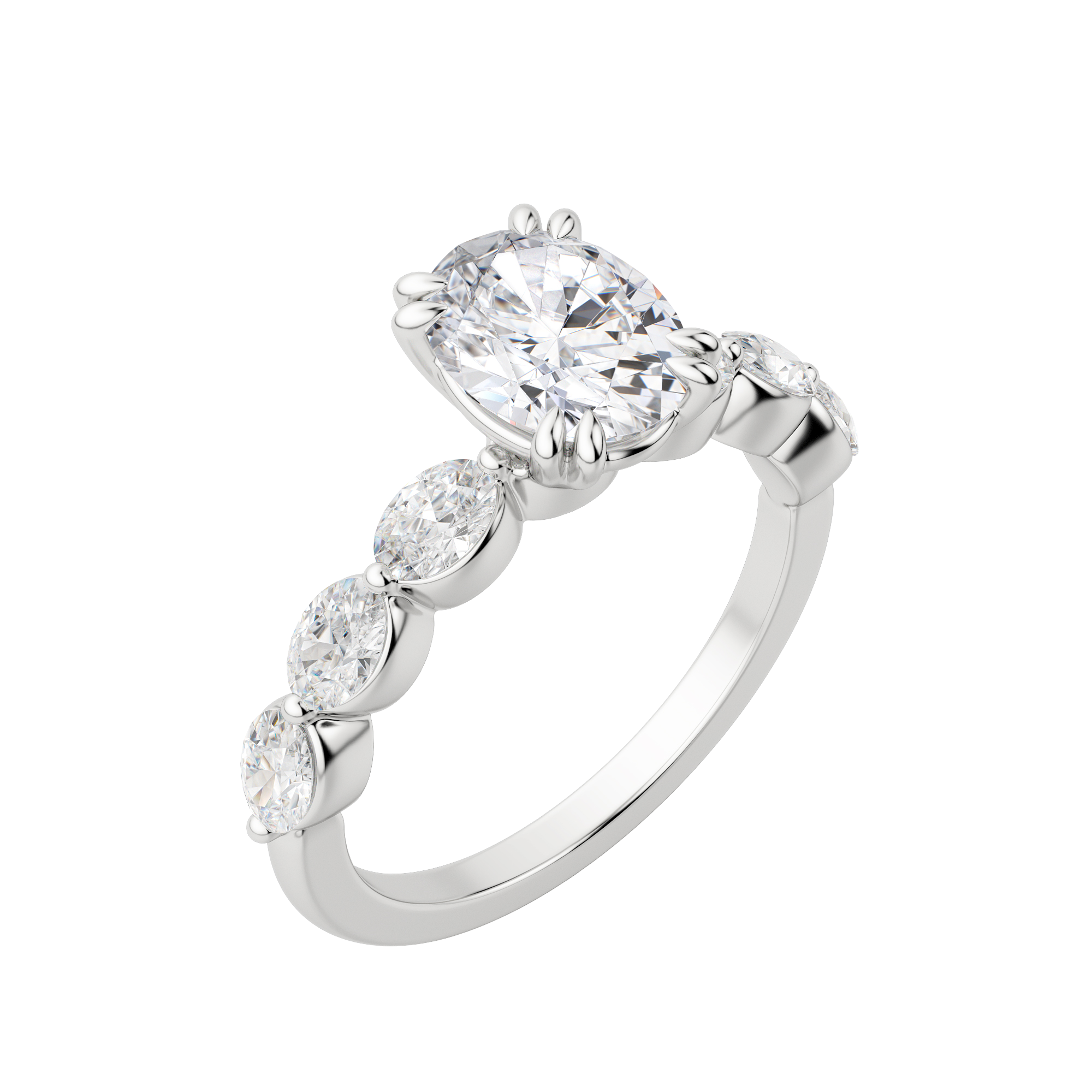 Juno Oval Cut Engagement Ring, Default, 18K White Gold, Platinum, 