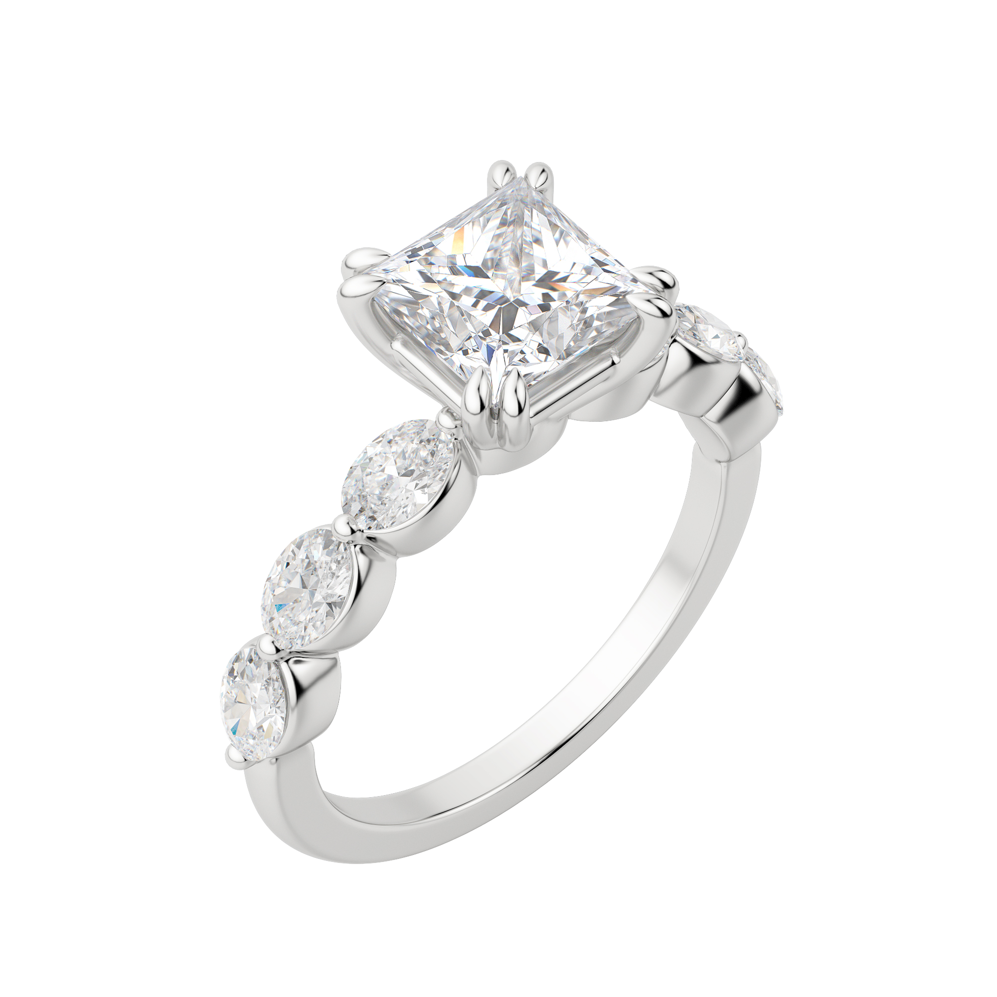 Juno Princess Cut Engagement Ring, Default, 18K White Gold, Platinum, 