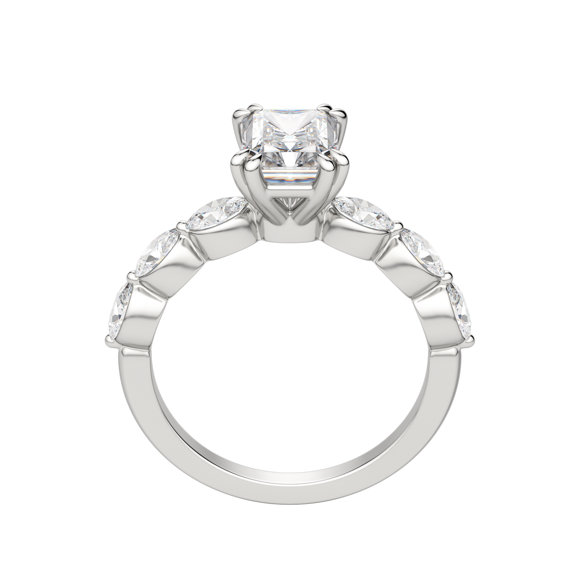 Juno Radiant Cut Engagement Ring, Hover, 18K White Gold, Platinum, 