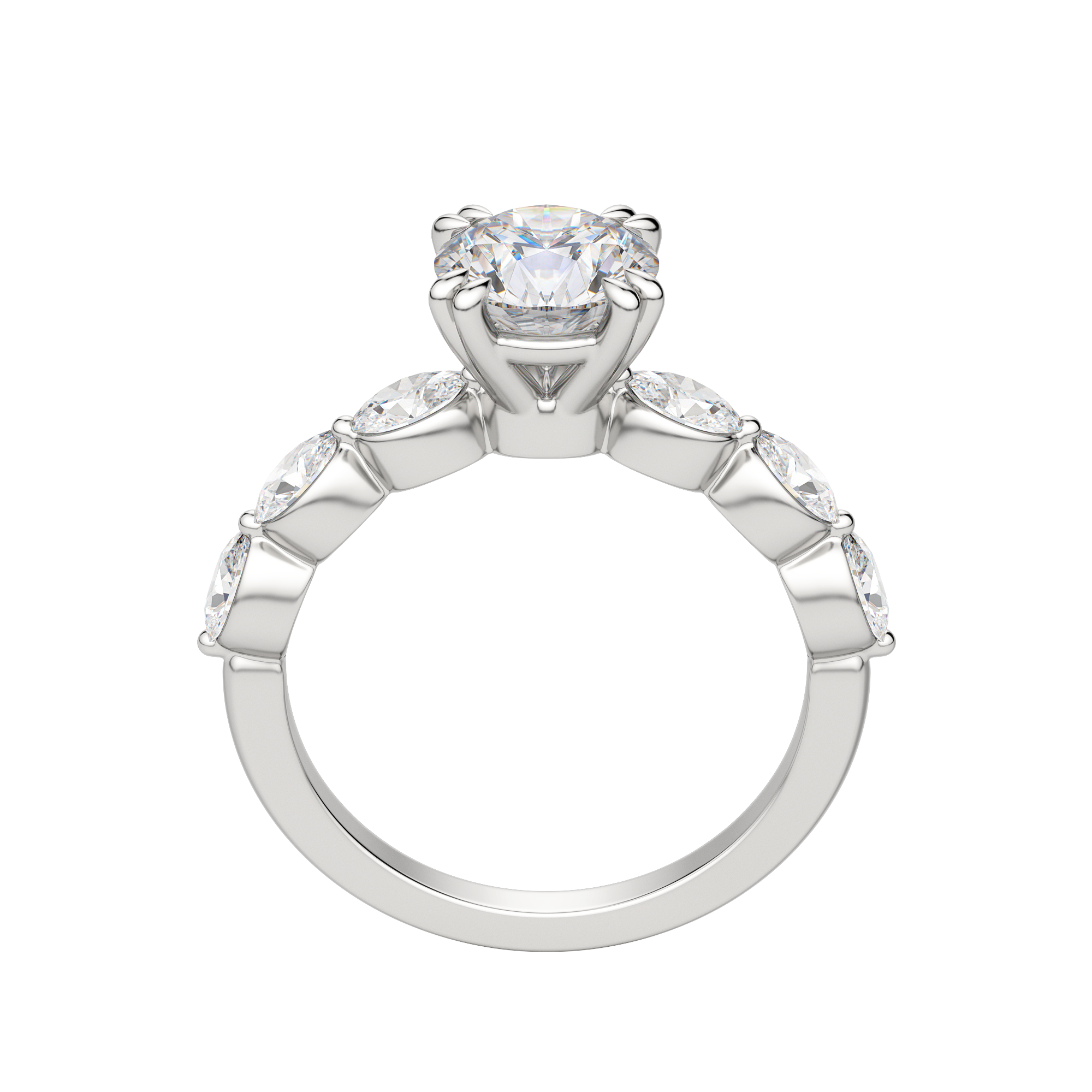 Juno Round Cut Engagement Ring, Hover, 18K White Gold, Platinum, 
