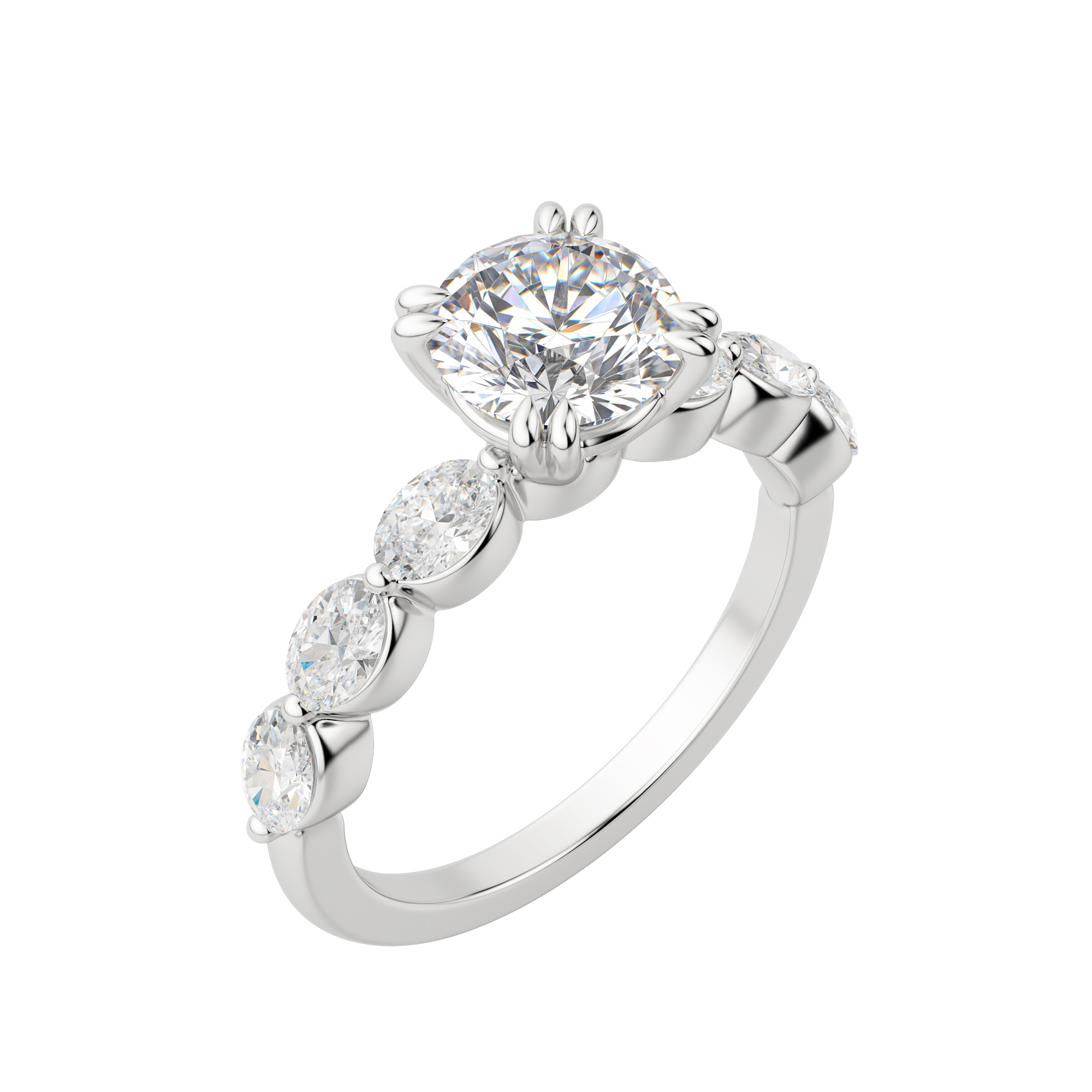 Juno Round Cut Engagement Ring, Default, 18K White Gold, Platinum, 