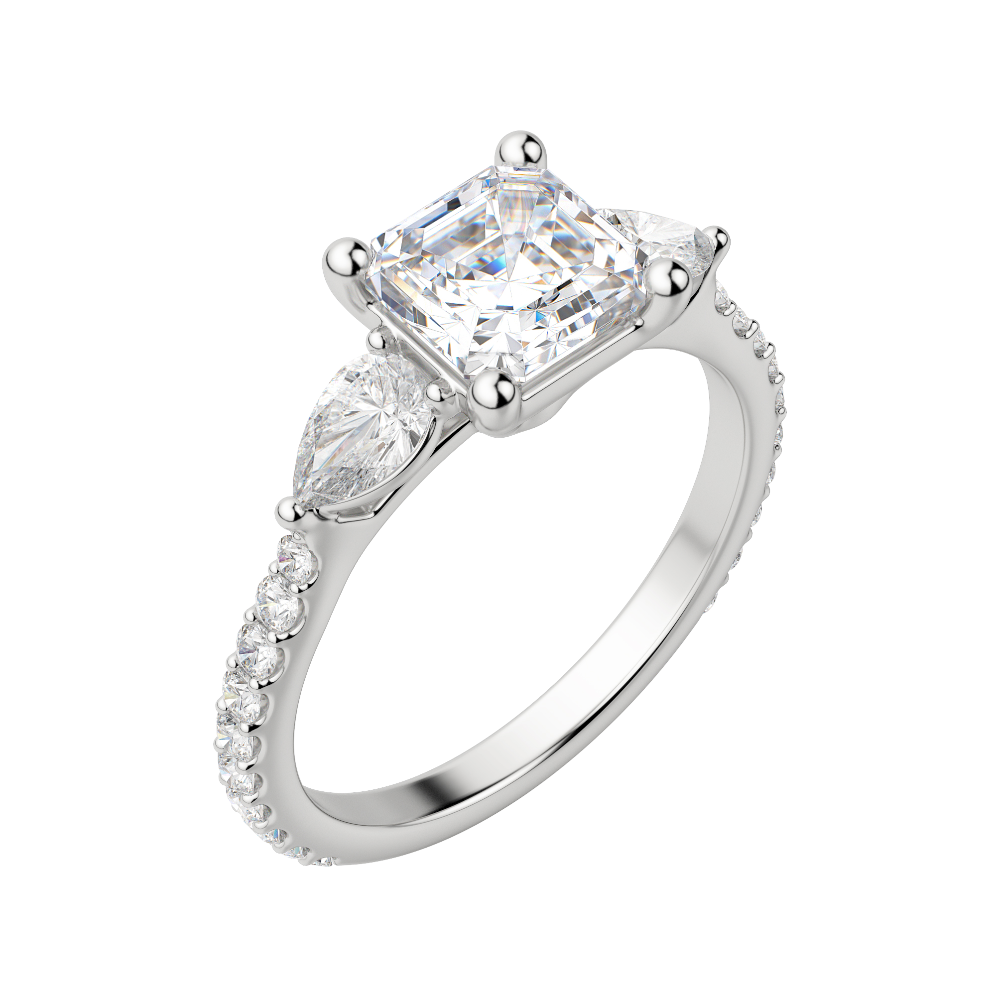 Lily Accented Asscher Cut Engagement Ring, Default, 18K White Gold, Platinum,\r
