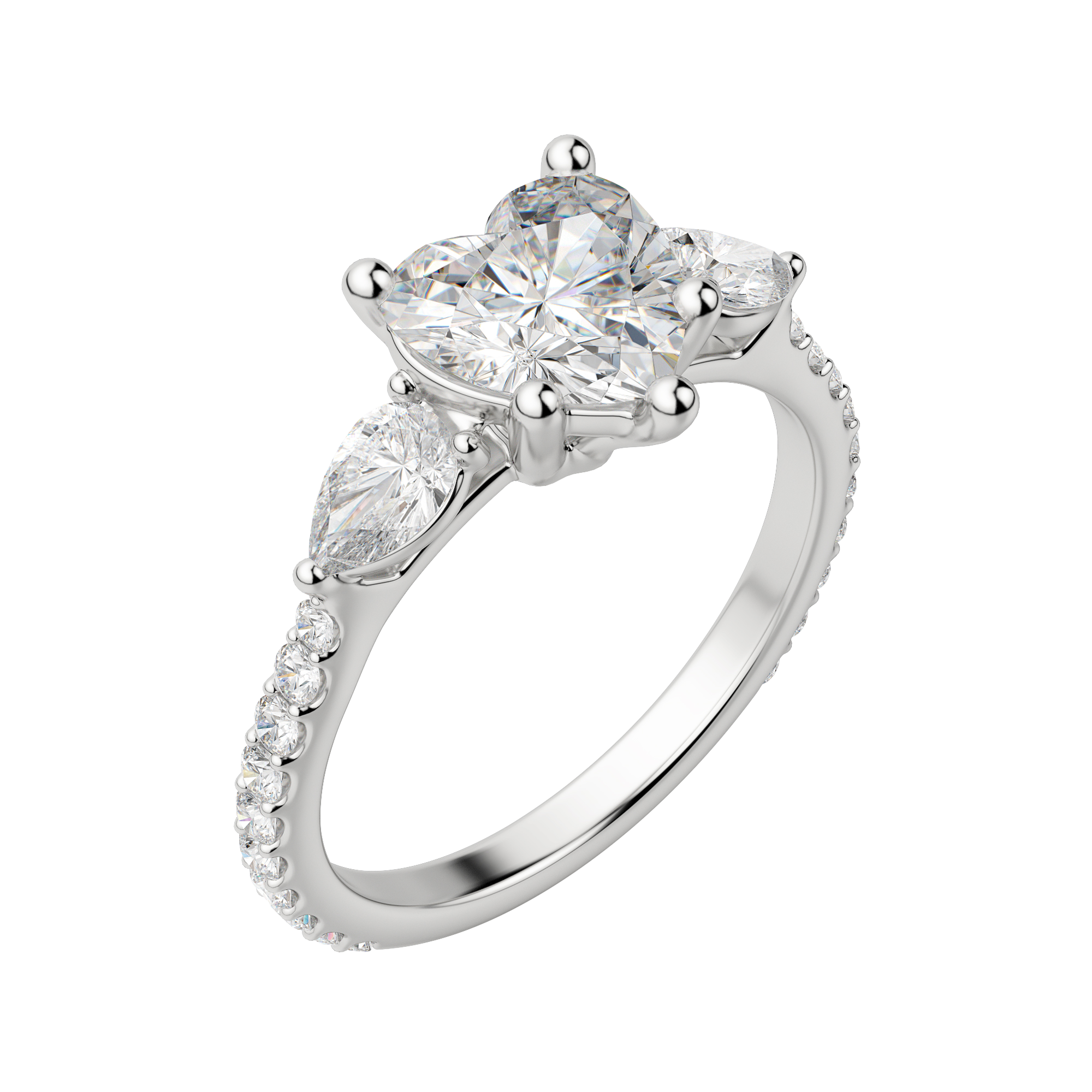 Lily Accented Heart Cut Engagement Ring, Default, 18K White Gold, Platinum,\r
