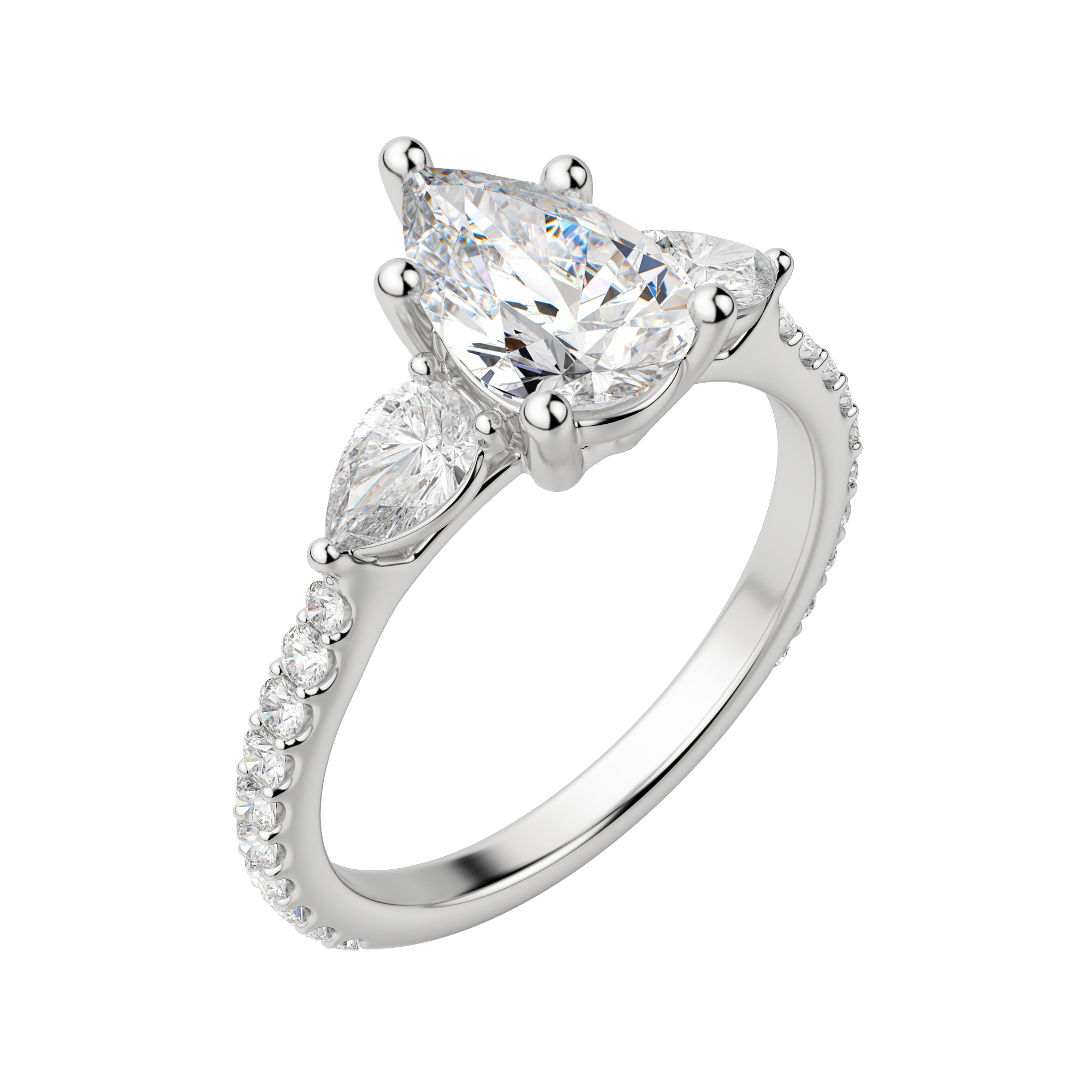 Lily Accented Pear Cut Engagement Ring, Default, 18K White Gold, Platinum,\r
