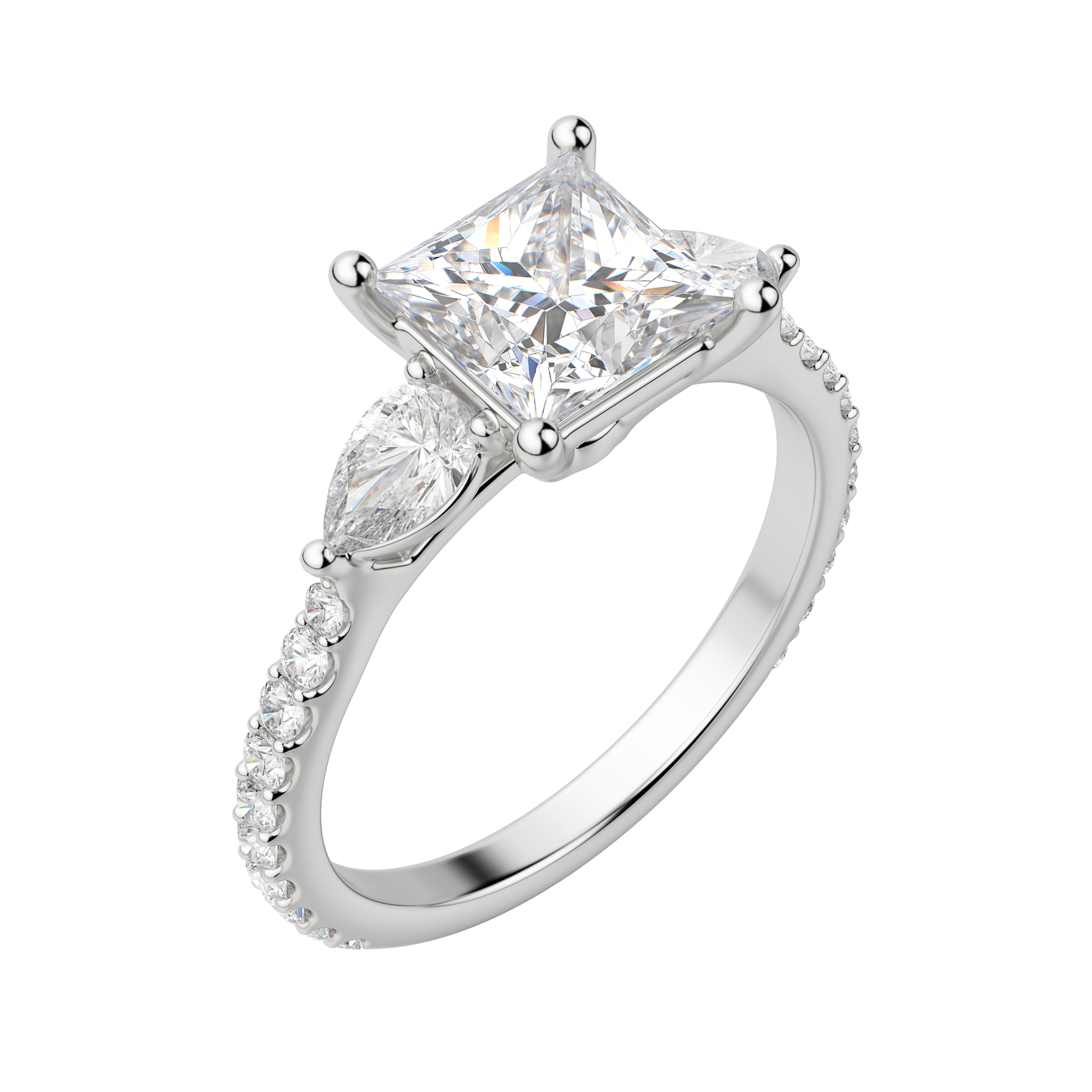 Lily Accented Princess Cut Engagement Ring, Default, 18K White Gold, Platinum,\r
