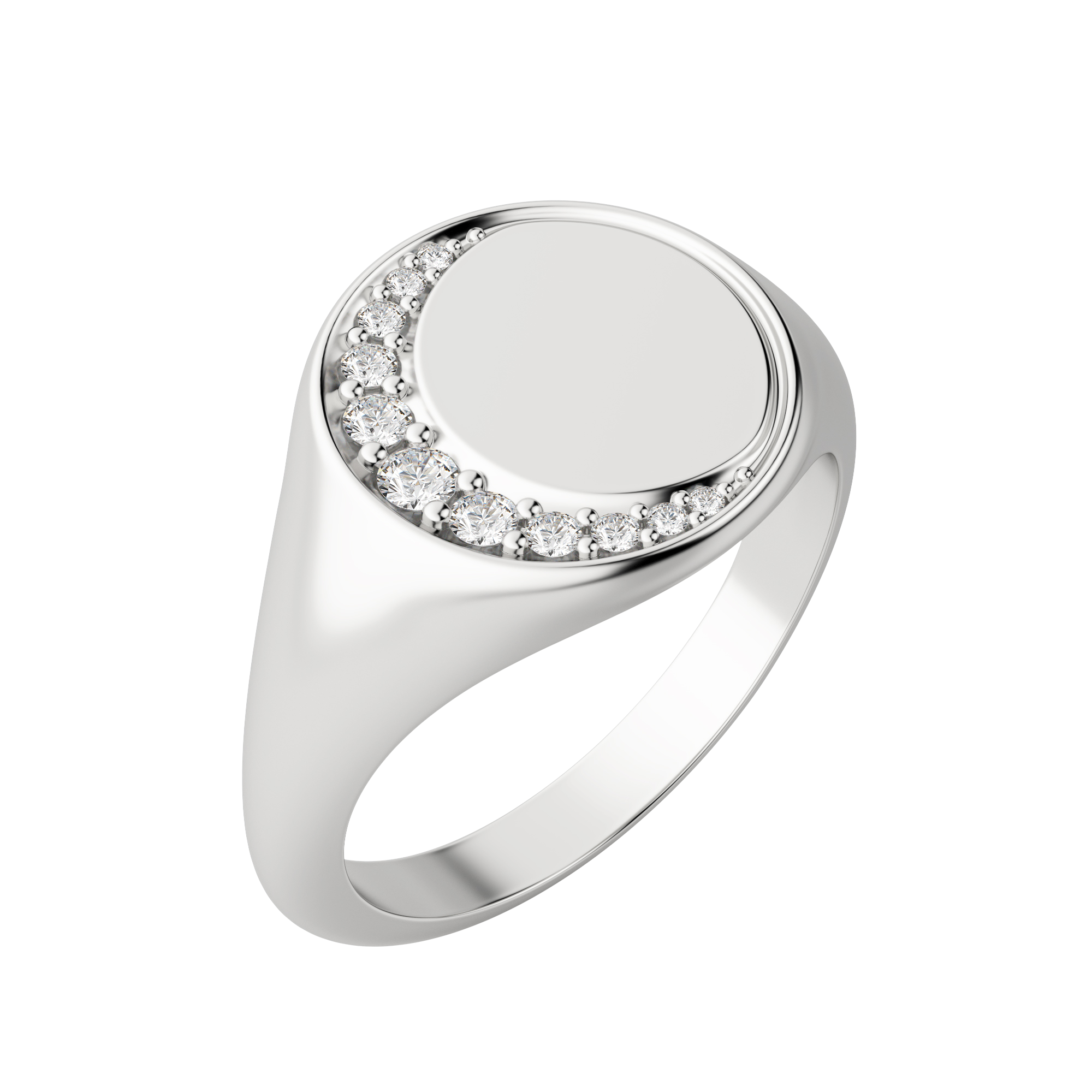 Crescent Moon Signet Ring, Default, 14K White Gold,