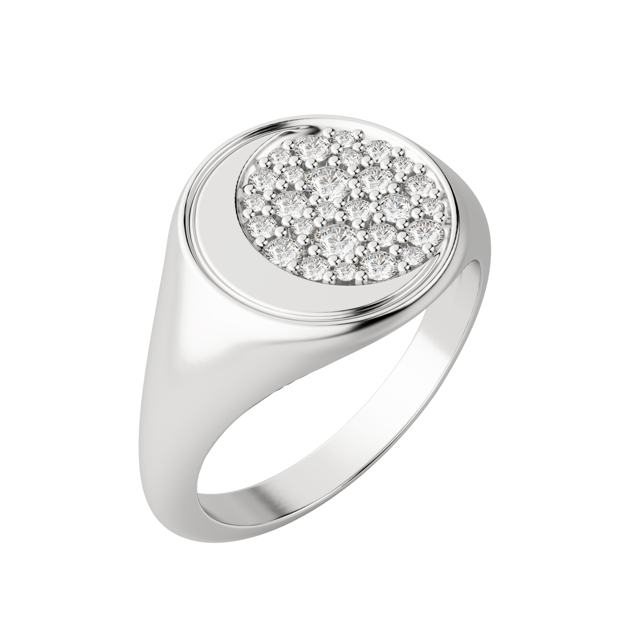 Gibbous Moon Signet Ring, Default, 14K White Gold,