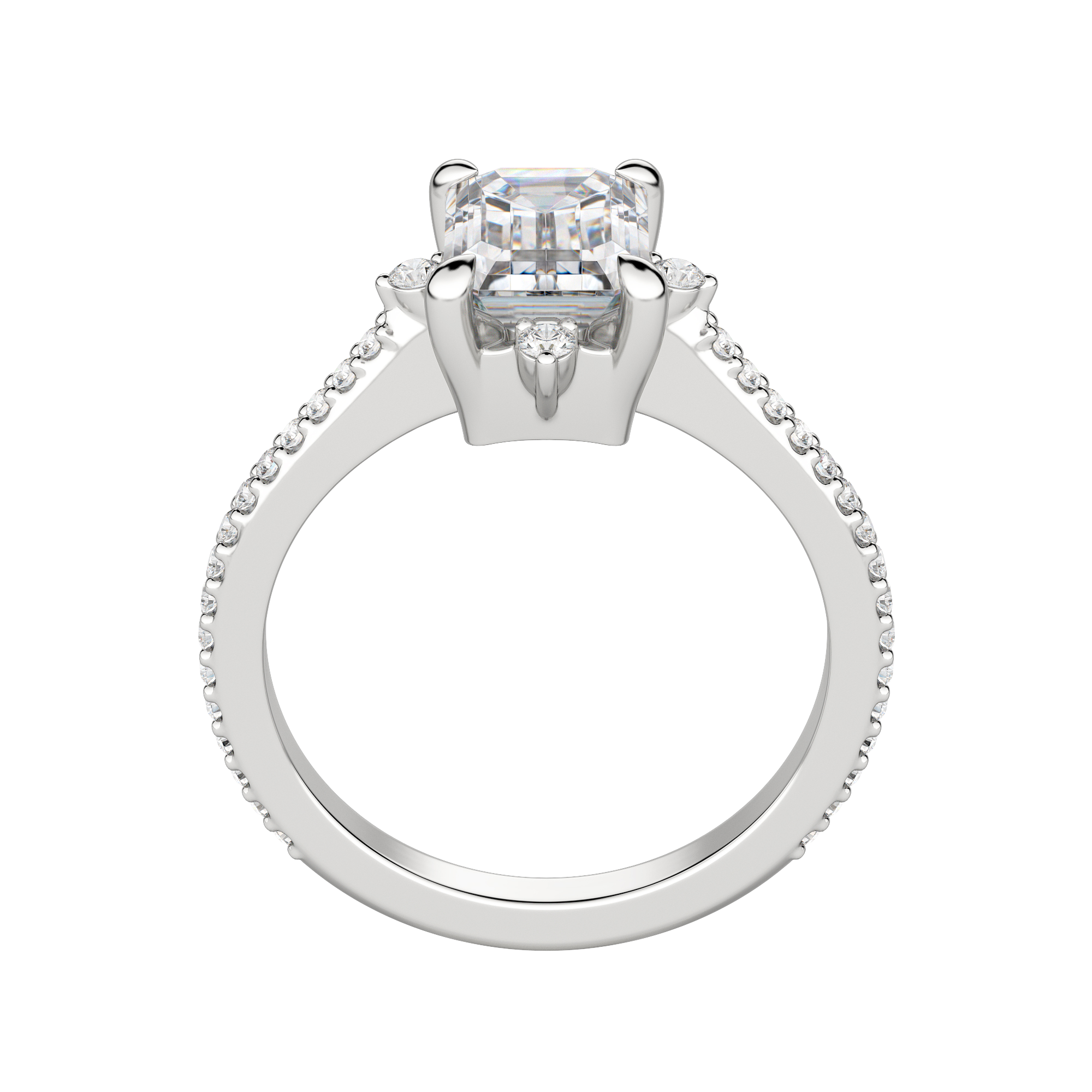 Nova Accented Emerald Cut Engagement Ring, Hover, 18K White Gold, Platinum, 