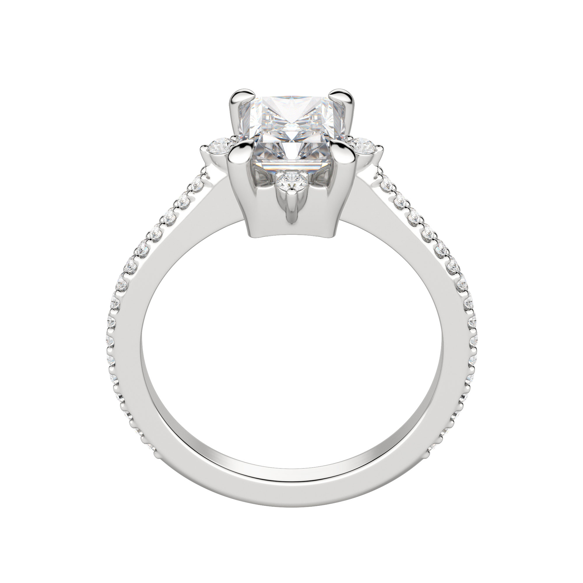Nova Accented Radiant Cut Engagement Ring, Hover, 18K White Gold, Platinum, 