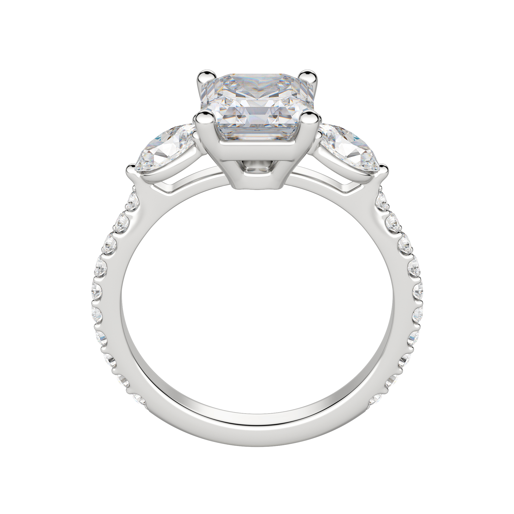 Rhea Accented Asscher Cut Engagement Ring, Hover, 18K White Gold, Platinum,\r
