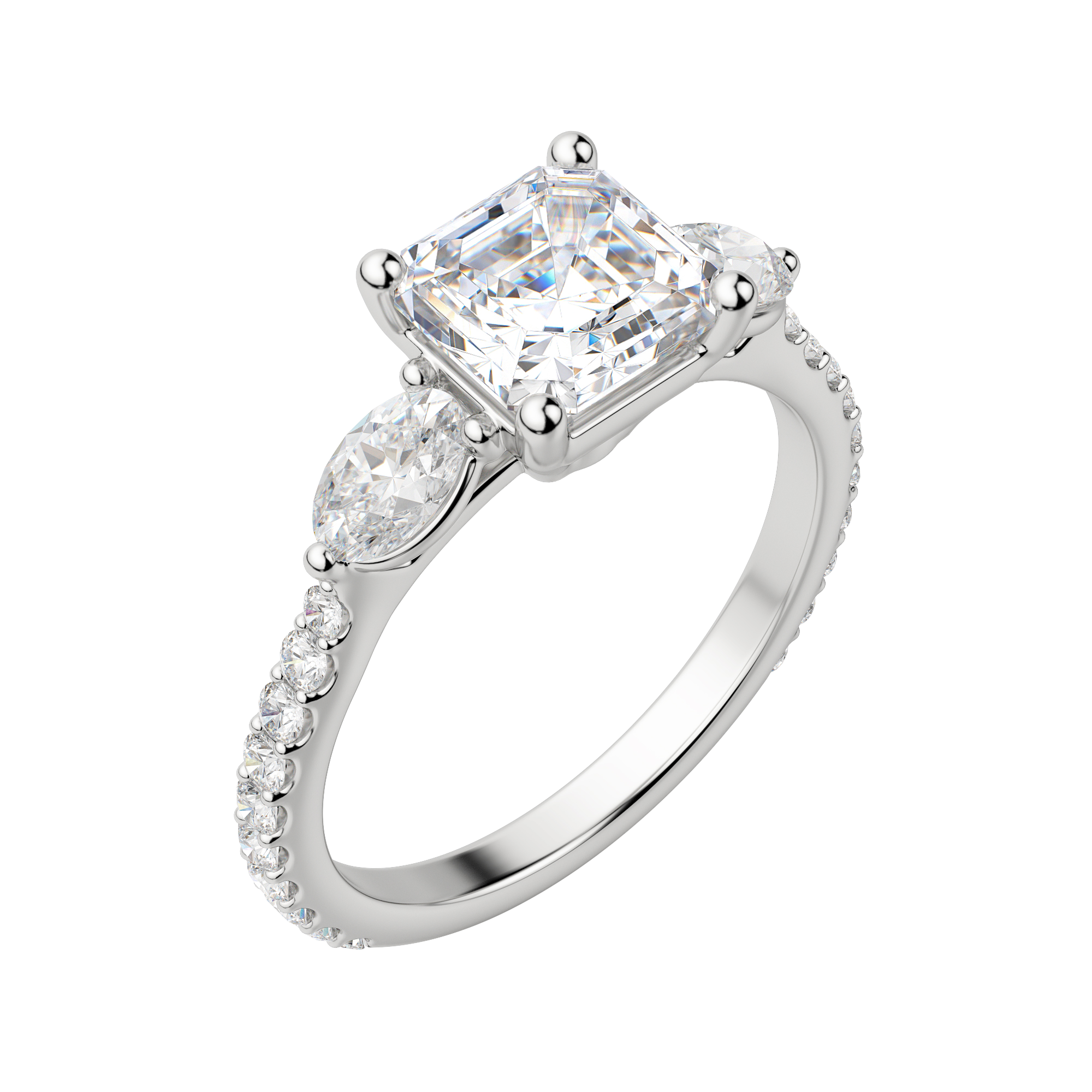 Rhea Accented Asscher Cut Engagement Ring, Default, 18K White Gold, Platinum,\r
