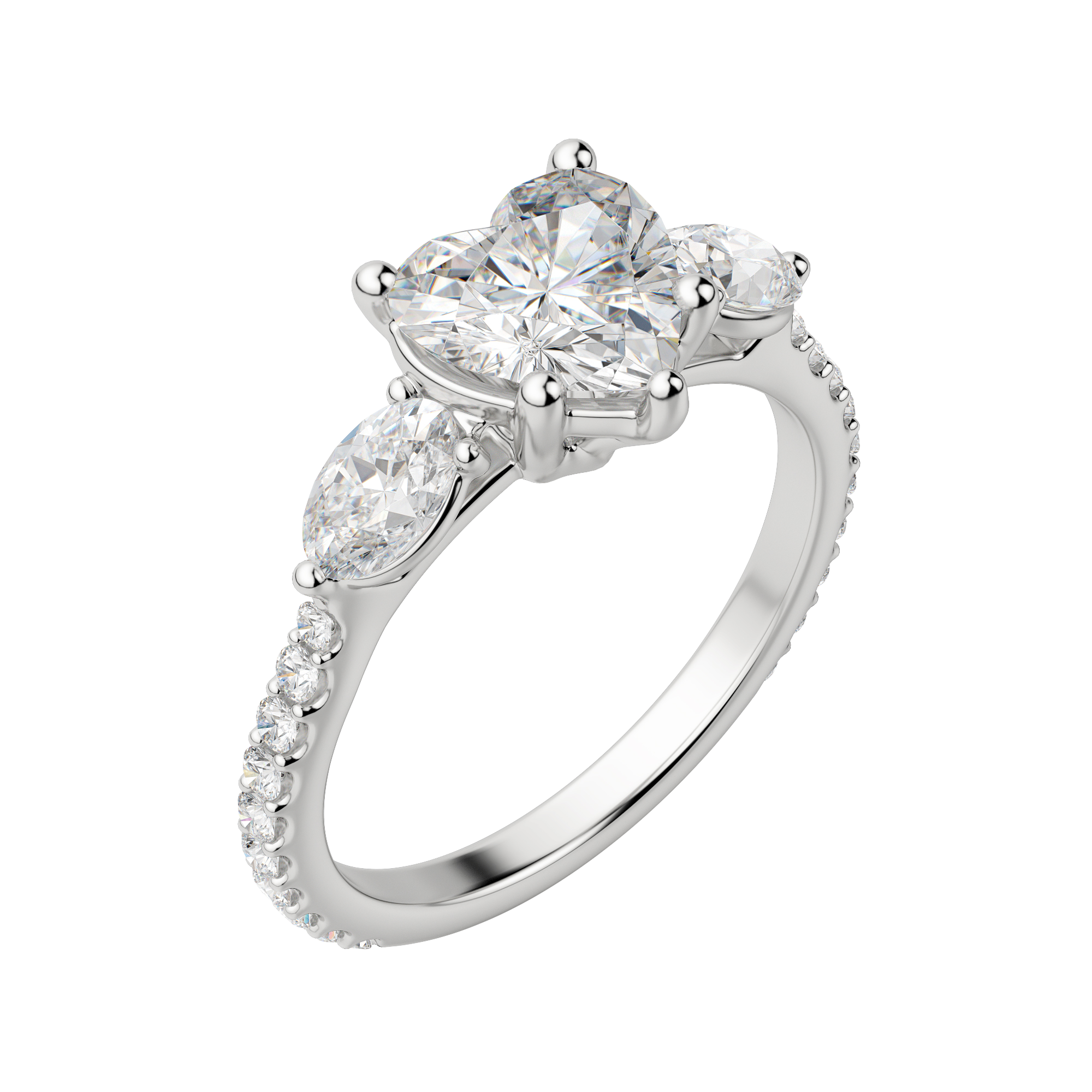 Rhea Accented Heart Cut Engagement Ring, Default, 18K White Gold, Platinum,\r
