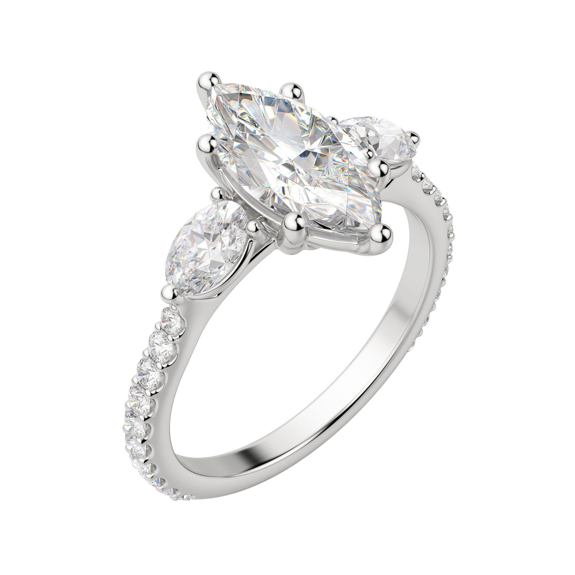 Rhea Accented Marquise Cut Engagement Ring, Default, 18K White Gold, Platinum,\r
