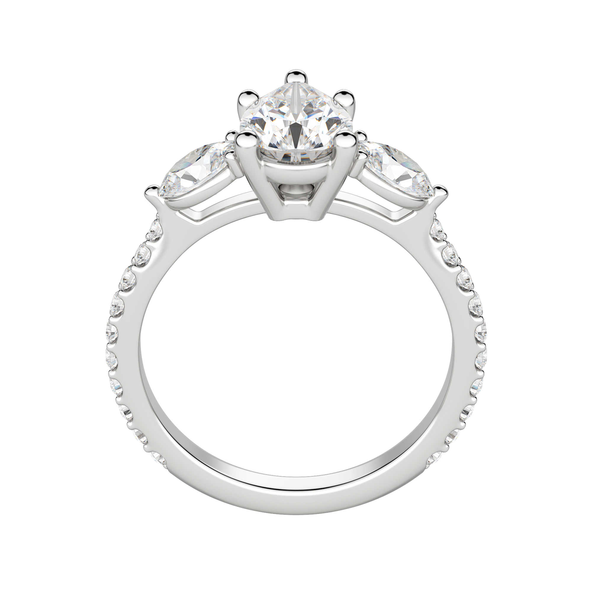 Rhea Accented Pear Cut Engagement Ring, Hover, 18K White Gold, Platinum,\r

