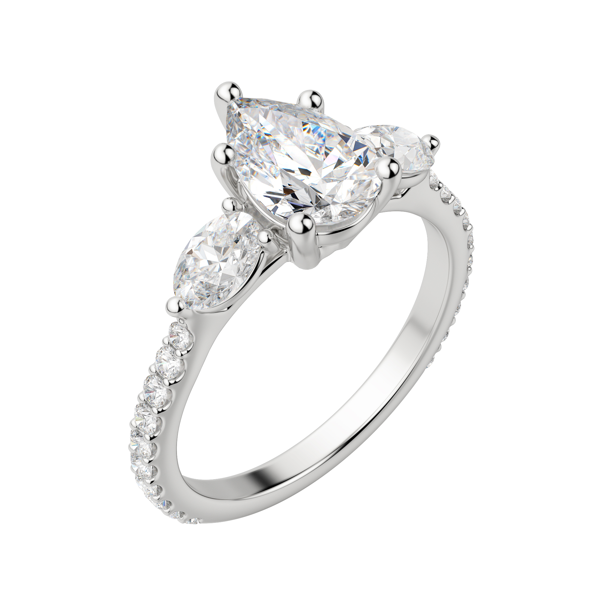 Rhea Accented Pear Cut Engagement Ring, Default, 18K White Gold, Platinum,\r
