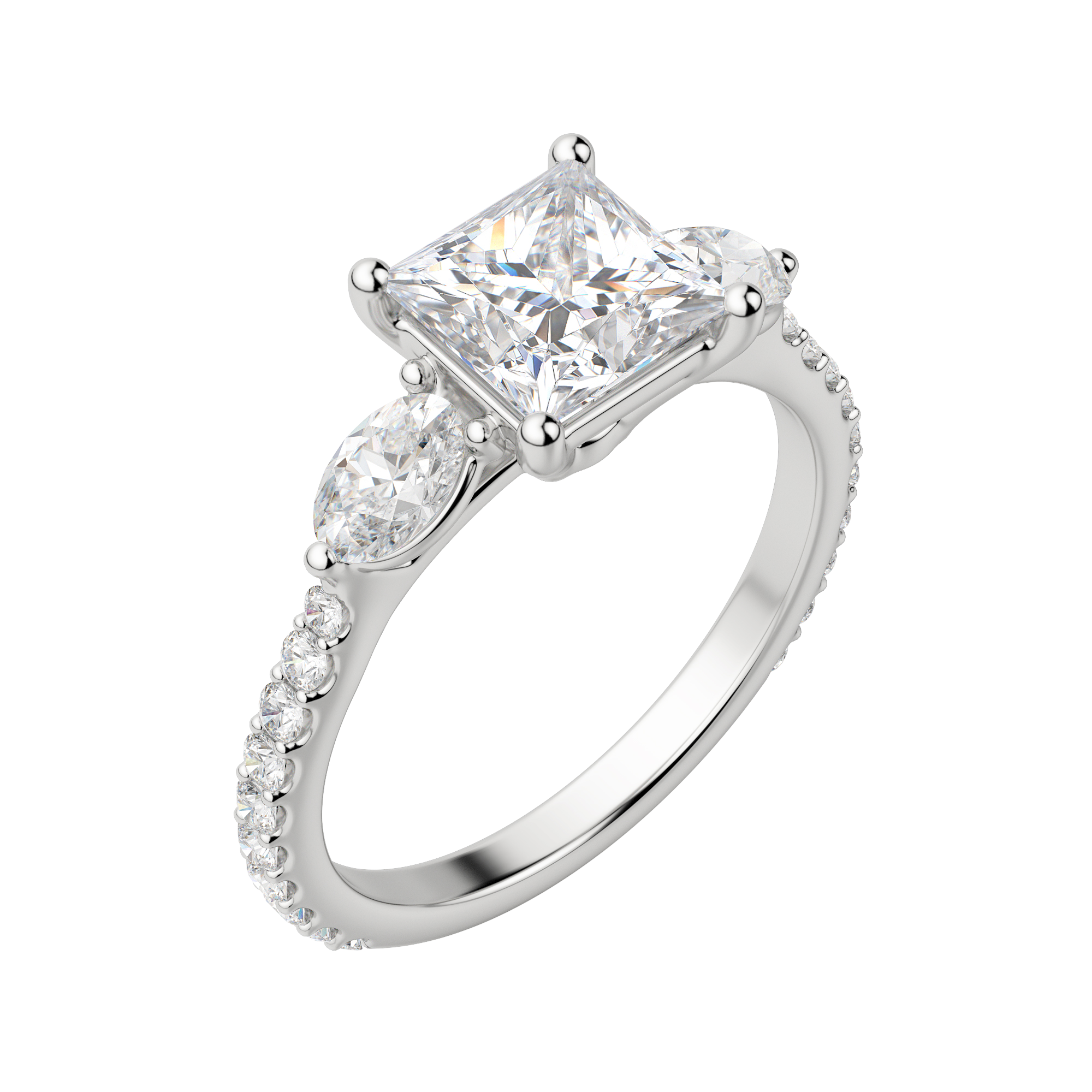 Rhea Accented Princess Cut Engagement Ring, Default, 18K White Gold, Platinum,\r
