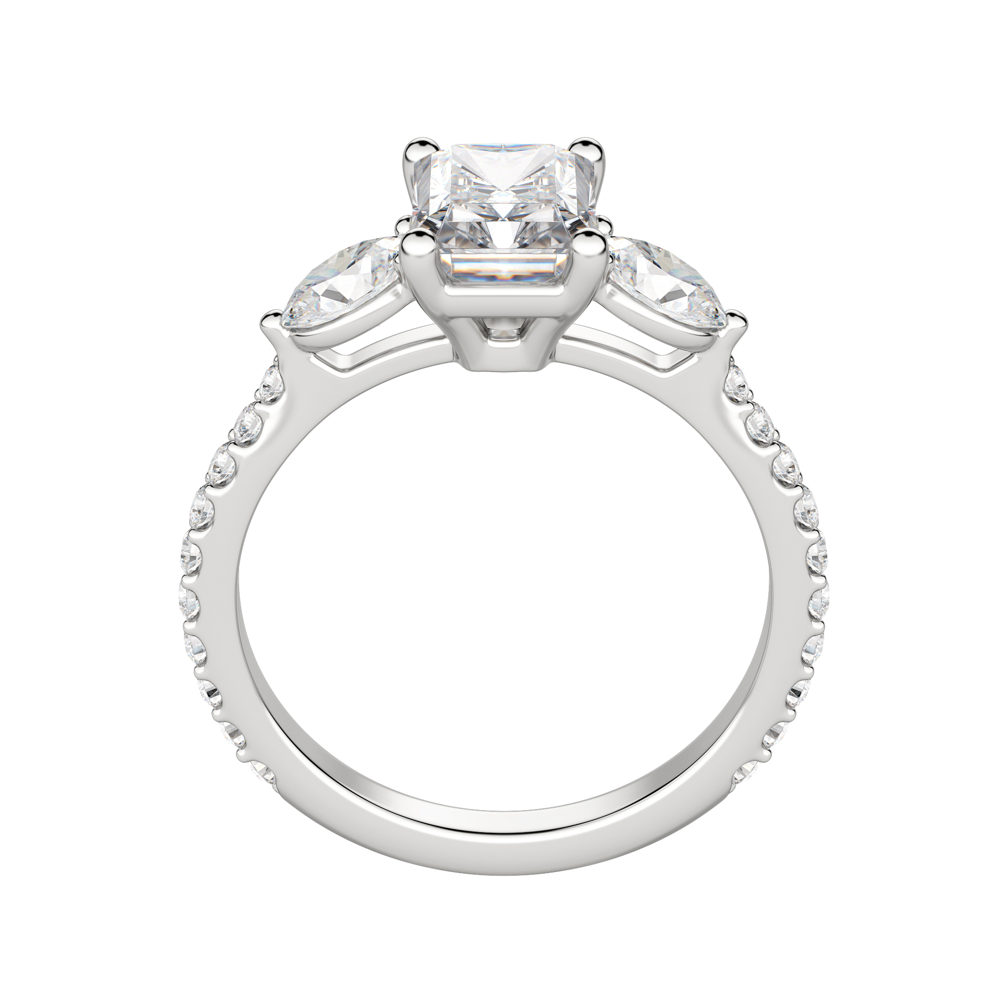 Rhea Accented Radiant Cut Engagement Ring, Hover, 18K White Gold, Platinum,\r
