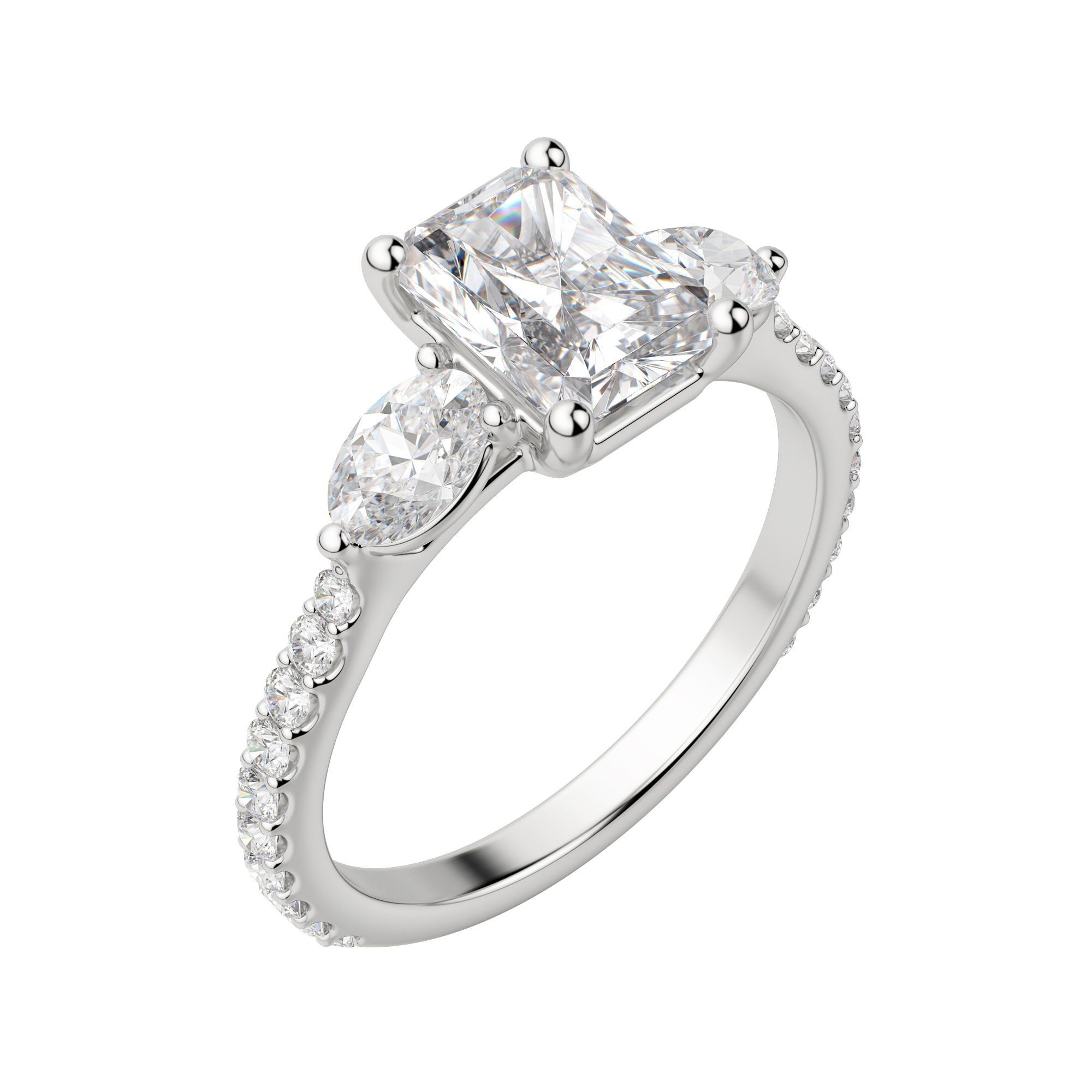 Rhea Accented Radiant Cut Engagement Ring, Default, 18K White Gold, Platinum,\r
