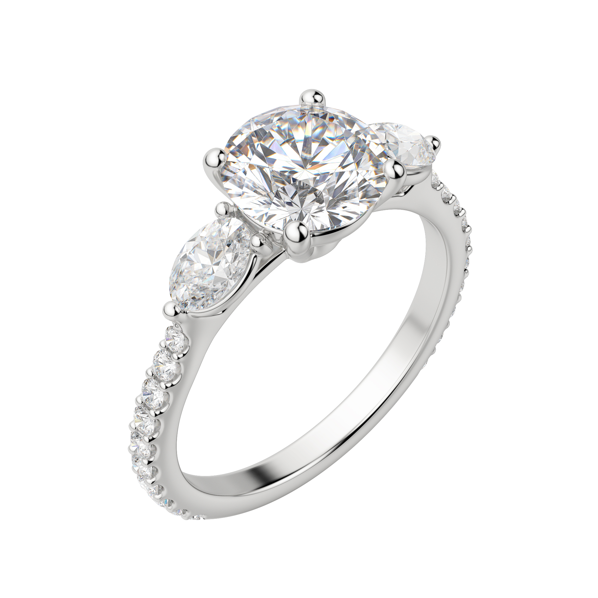 Rhea Accented Round Cut Engagement Ring, Default, 18K White Gold, Platinum,\r
