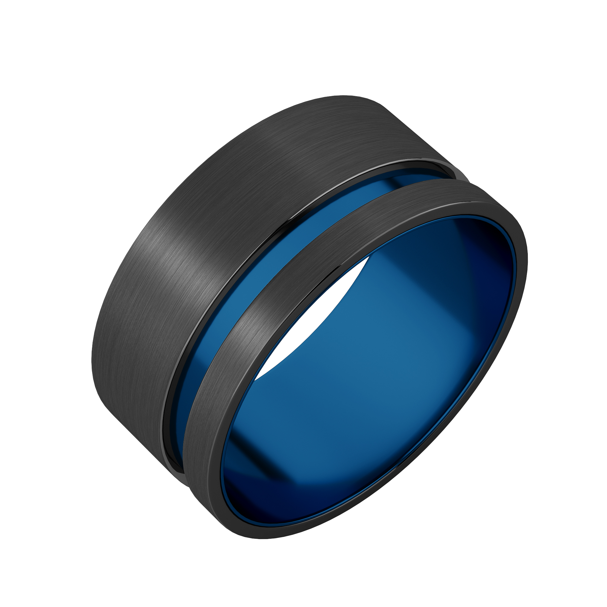 Obsidian Grooved Wedding Band, Blue Tungsten, Default