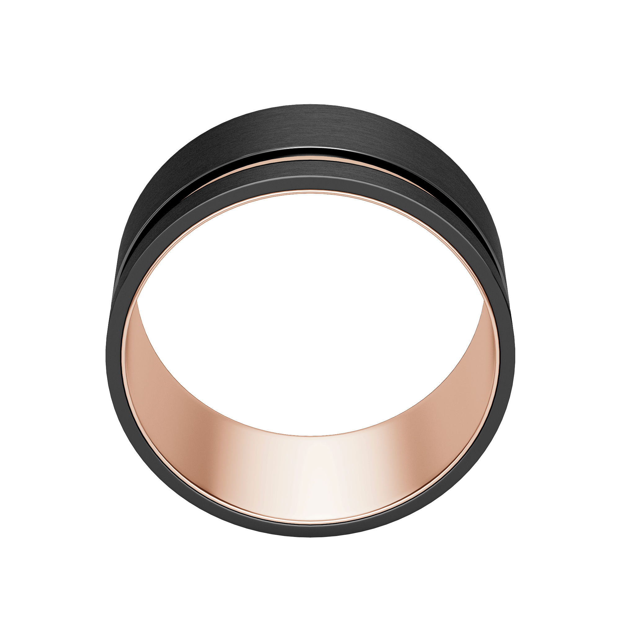 Obsidian Grooved Wedding Band, Rose Tungsten, Hover