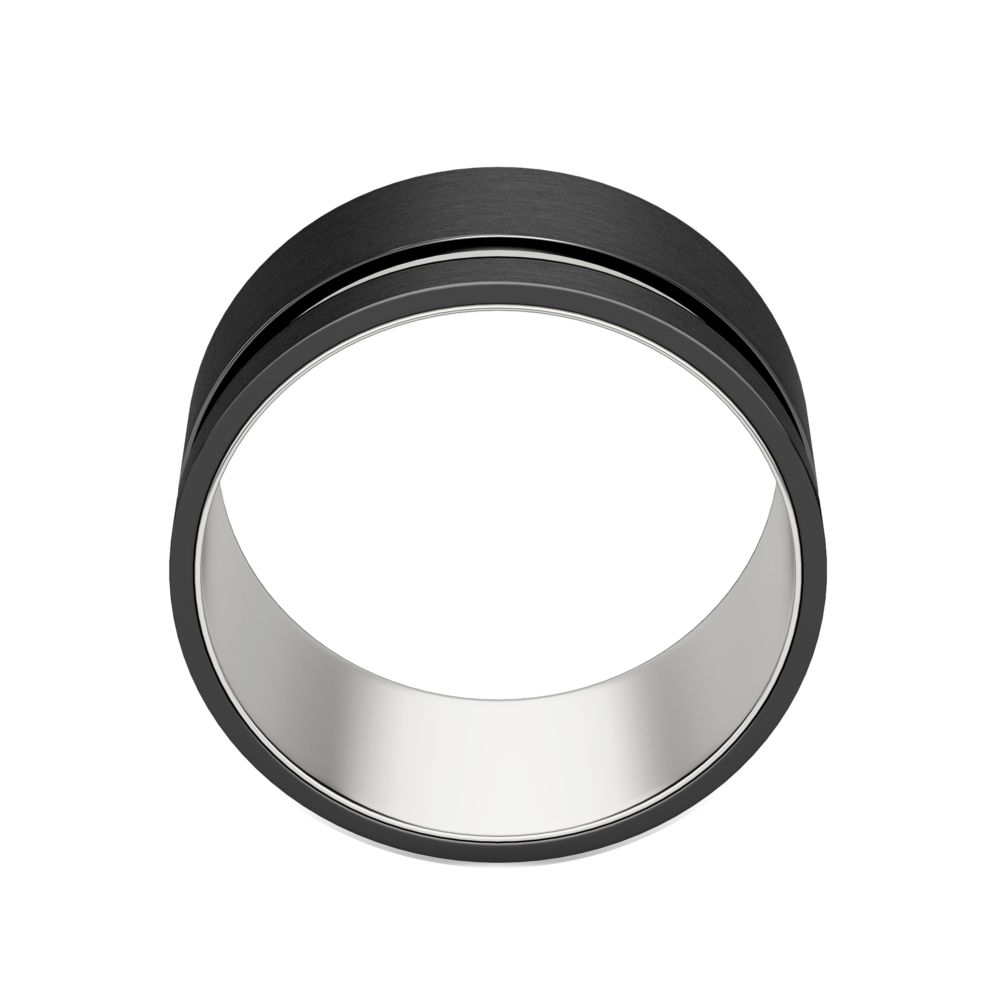 Obsidian Grooved Wedding Band, Silver Tungsten, Hover