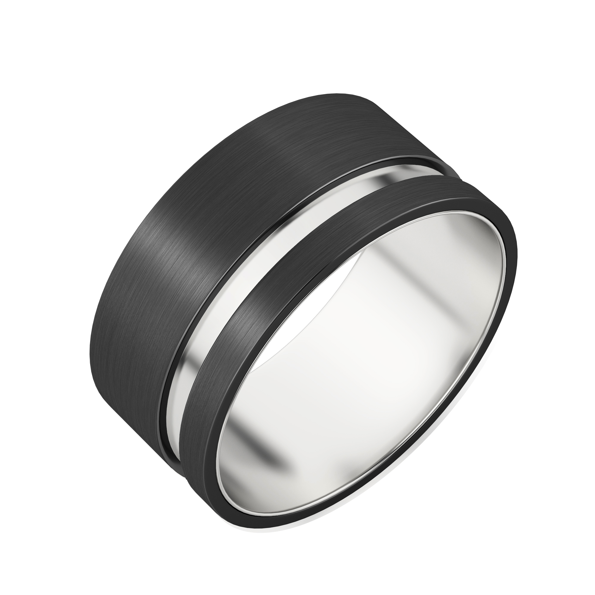 Obsidian Grooved Wedding Band, Silver Tungsten, Default