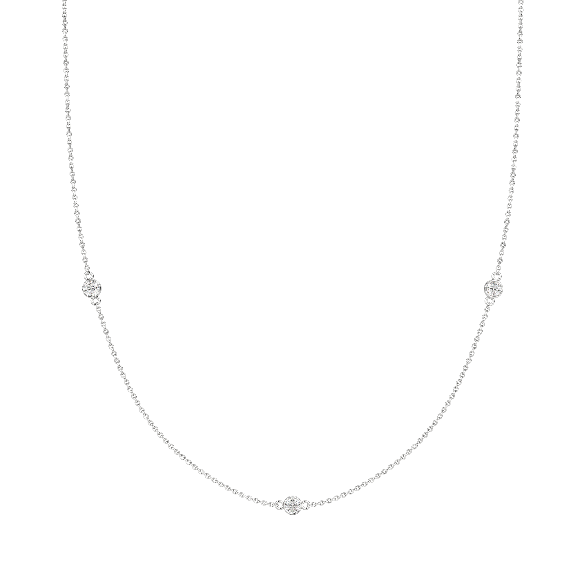 3-Stone Station Necklace, Default, 14K White Gold, 