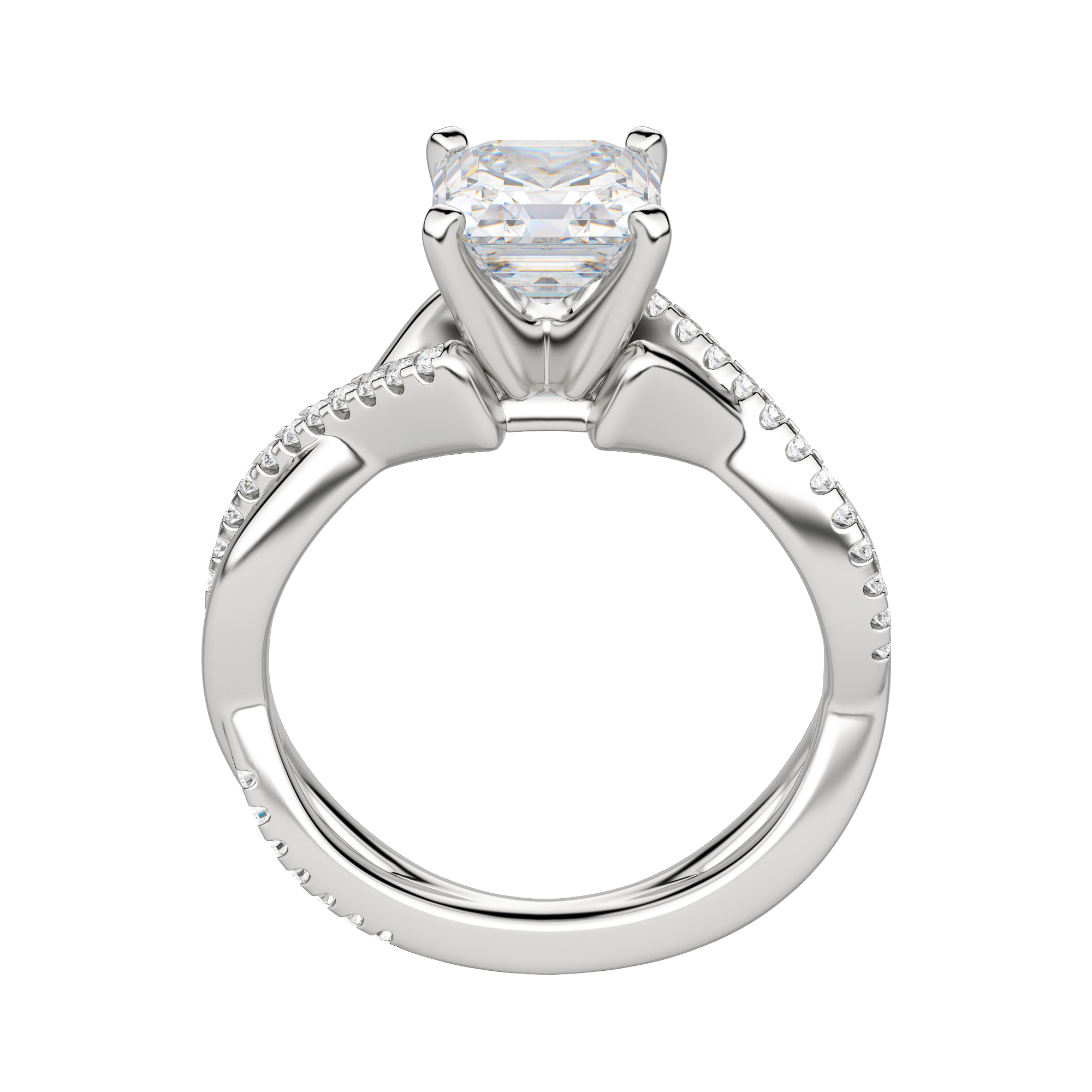 Chic Accented Asscher Cut Engagement Ring, 18K White Gold, Platinum, Hover, 