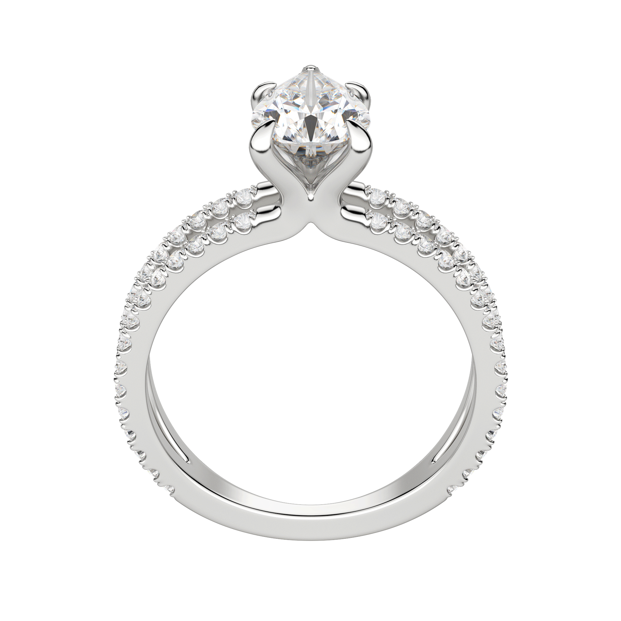 Duet Accented Pear Cut Engagement Ring, Hover, 18K White Gold, Platinum, 